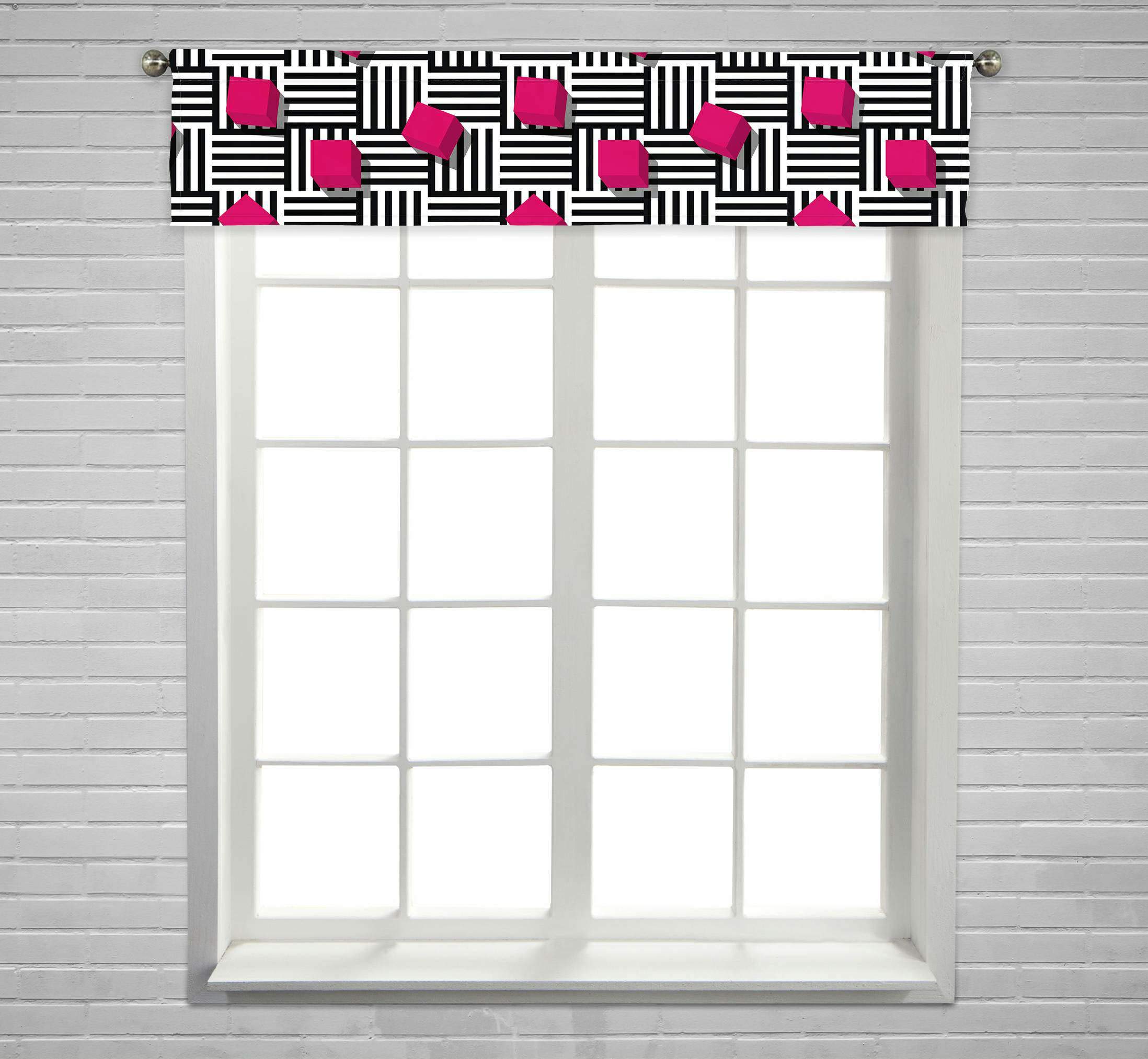 ECZJNT Pink Cube Black White Striped Window Valance - 54x12 Inch Rod Pocket Curtain for Kitchen, Bedroom & Living Room Decor