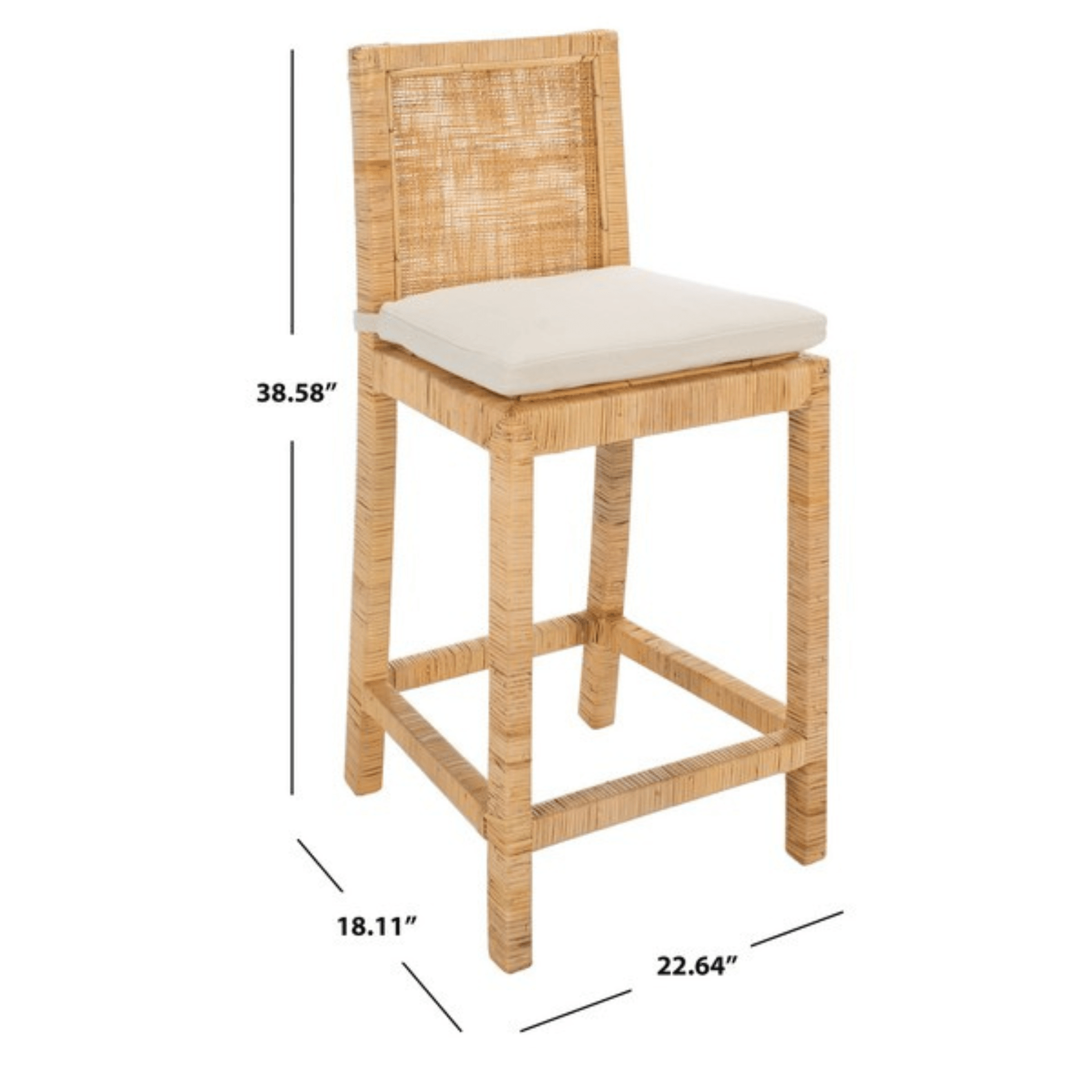 Comfortable Cane Counter Stool with Cushion - Rattan Bar Stool for Kitchen Island, Breakfast Nook & Dining Room - Adjustable Height & Stylish Home Decor