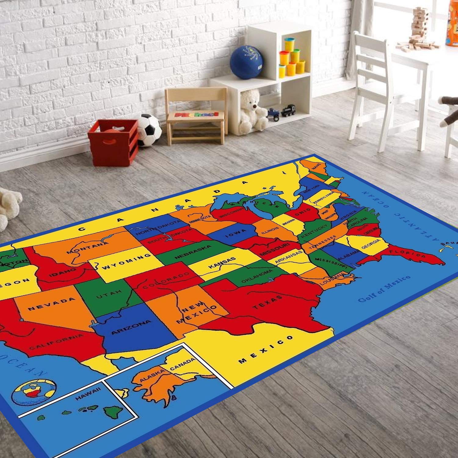CR USA Map Educational Area Rug for Kids - 8x10 Feet Non-Slip Classroom Carpet | Perfect for Daycare, Playroom & Children's Bedroom | Learning Geography & Safe Play Surface