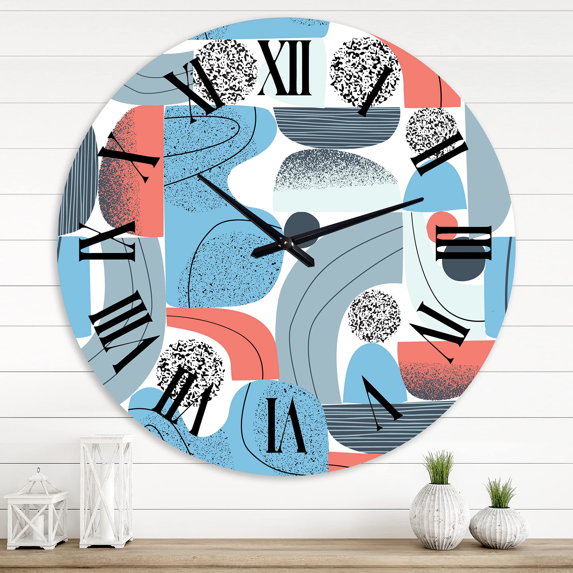 Abstract Sun and Moon Wall Clock - Modern Retro Design for Kitchen, Living Room & Office Decor - Large Fractal Art Clock with Unique Geometric Shapes