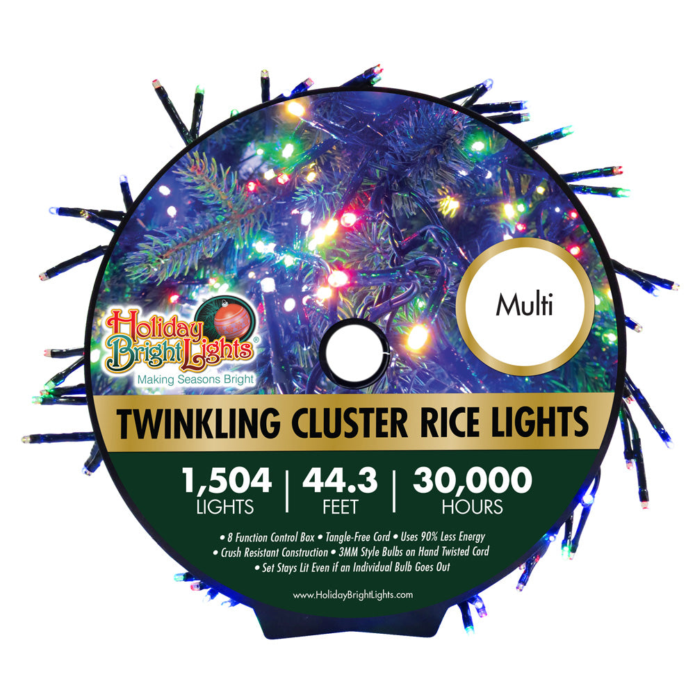 1,504 LED Twinkling Cluster Rice Christmas Lights - Warm White Fairy String Lights for Indoor Outdoor Holiday Decor, Party, Wedding, Garden, and Tree Decoration