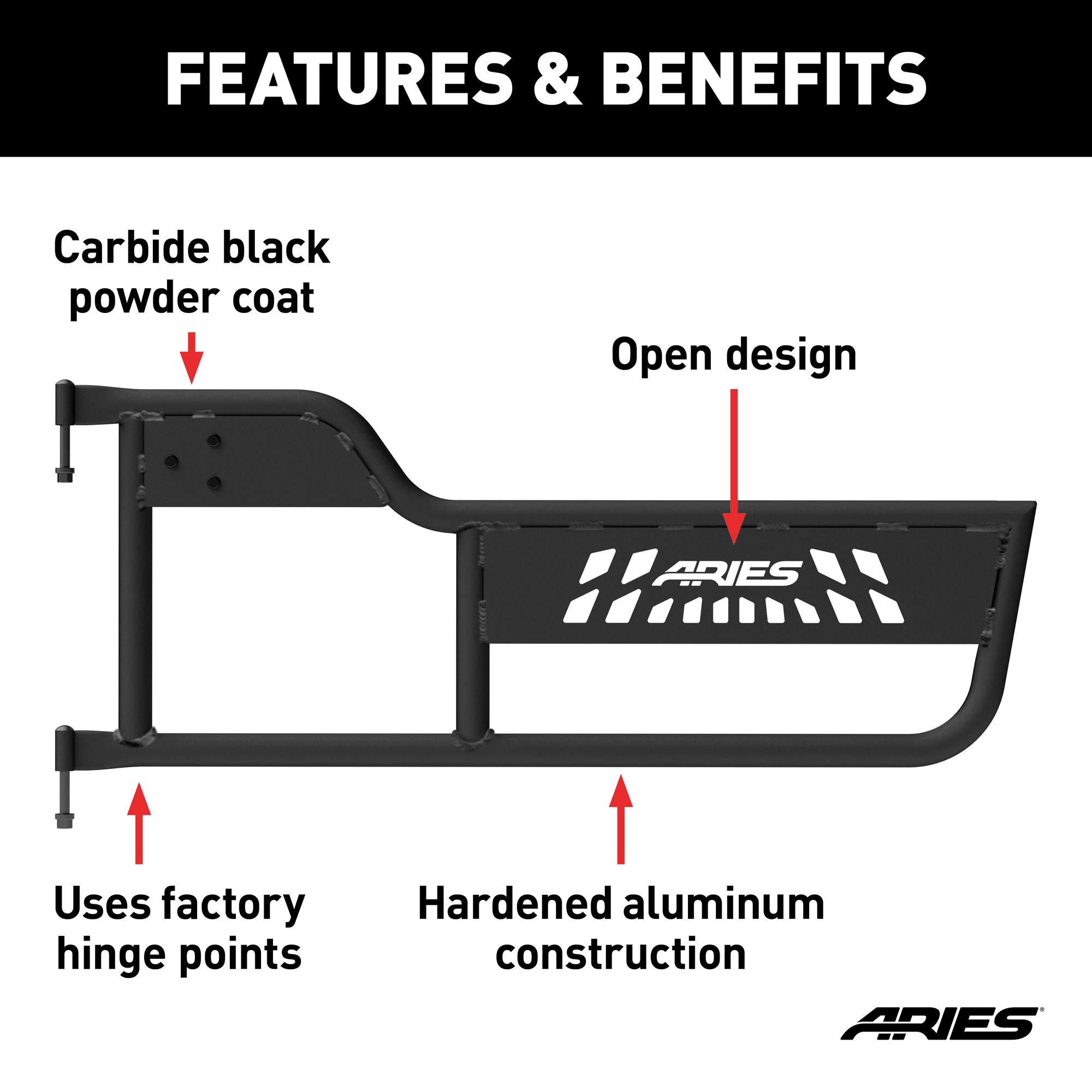 ARIES 1500100 Black Aluminum Half Doors for Jeep Wrangler TJ - Durable Off-Road Tube Doors for Jeep Wrangler TJ 1997-2006 Models - Perfect for Trail Riding & Open-Air Adventures