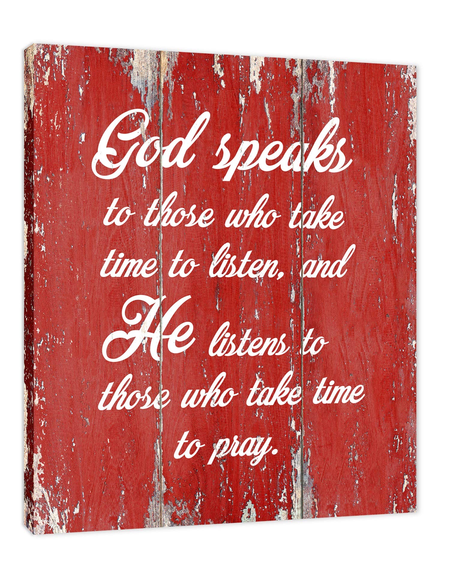 God Speaks To Those Who Take Time To Listen - Inspirational Bible Quote Framed Canvas Wall Art - 14x18 Inches with Real Wood Black Frame - Perfect for Home, Office & Church Decor