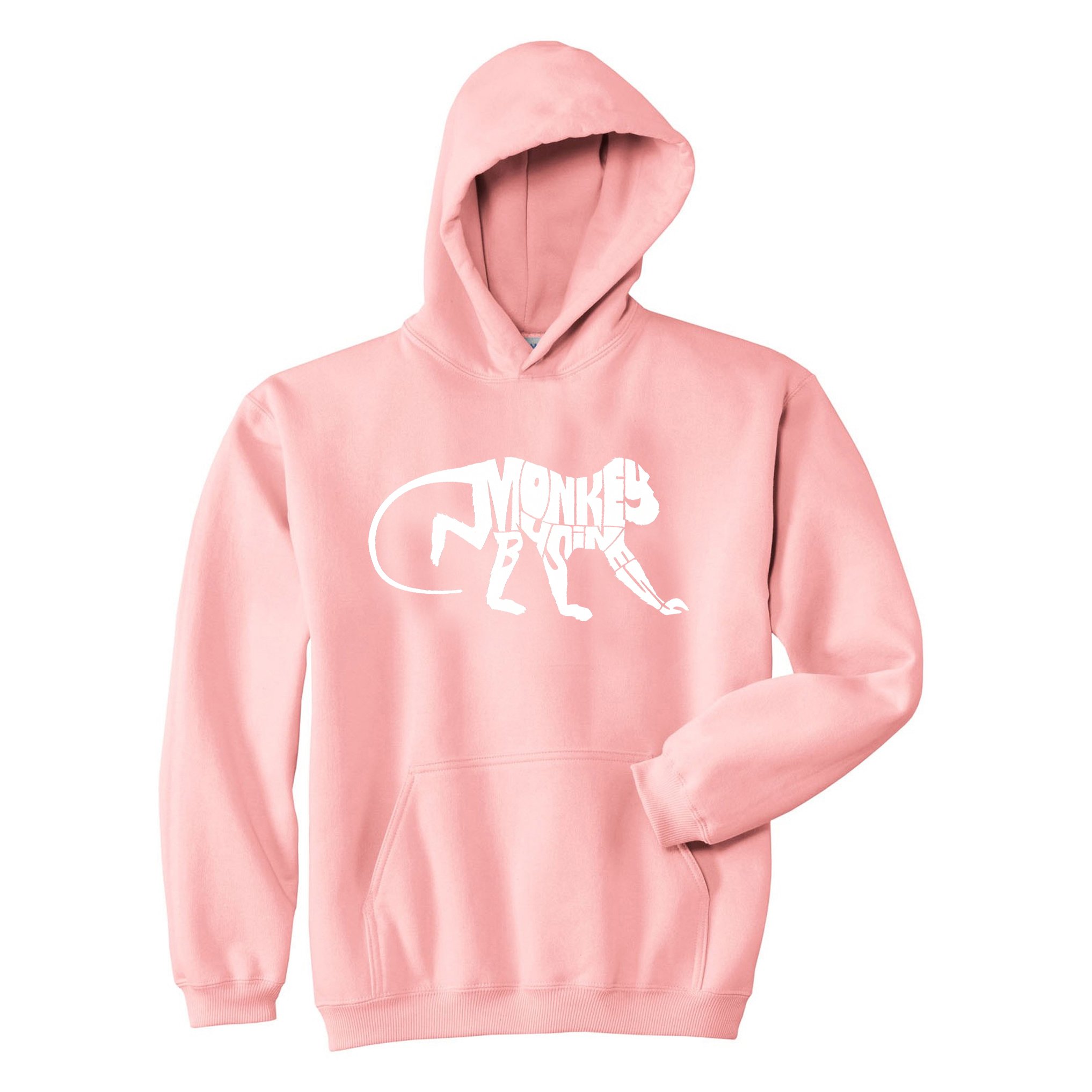 LA POP ART Women's Word Art Hooded Sweatshirt - Funny 'Monkey Business' Graphic Pullover | Trendy Streetwear for Casual Outfits & College Campus Style