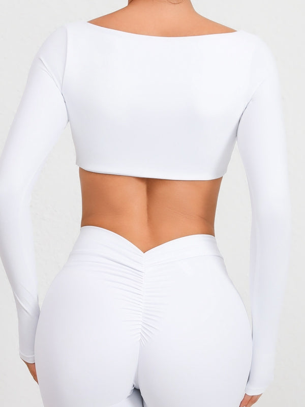 ZASUWA Women's Solid Color Cropped Long Sleeve Top with Chest Pockets - Casual Streetwear for Spring & Fall Fashion Outfits