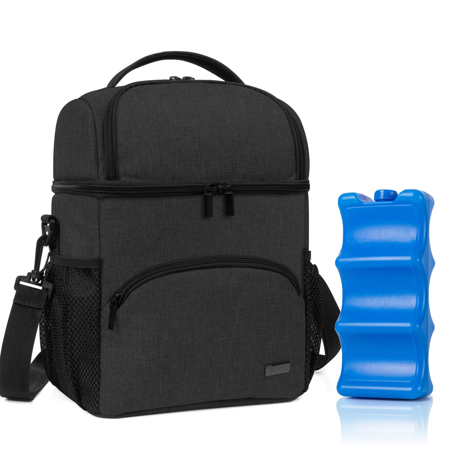 Teamoy Double Layer Insulated Breastmilk Cooler Bag with Ice Pack - Travel Baby Bottle Tote for Up to 6 Large 9oz Bottles, Black - Perfect for Daycare, Work, and On-the-Go Moms