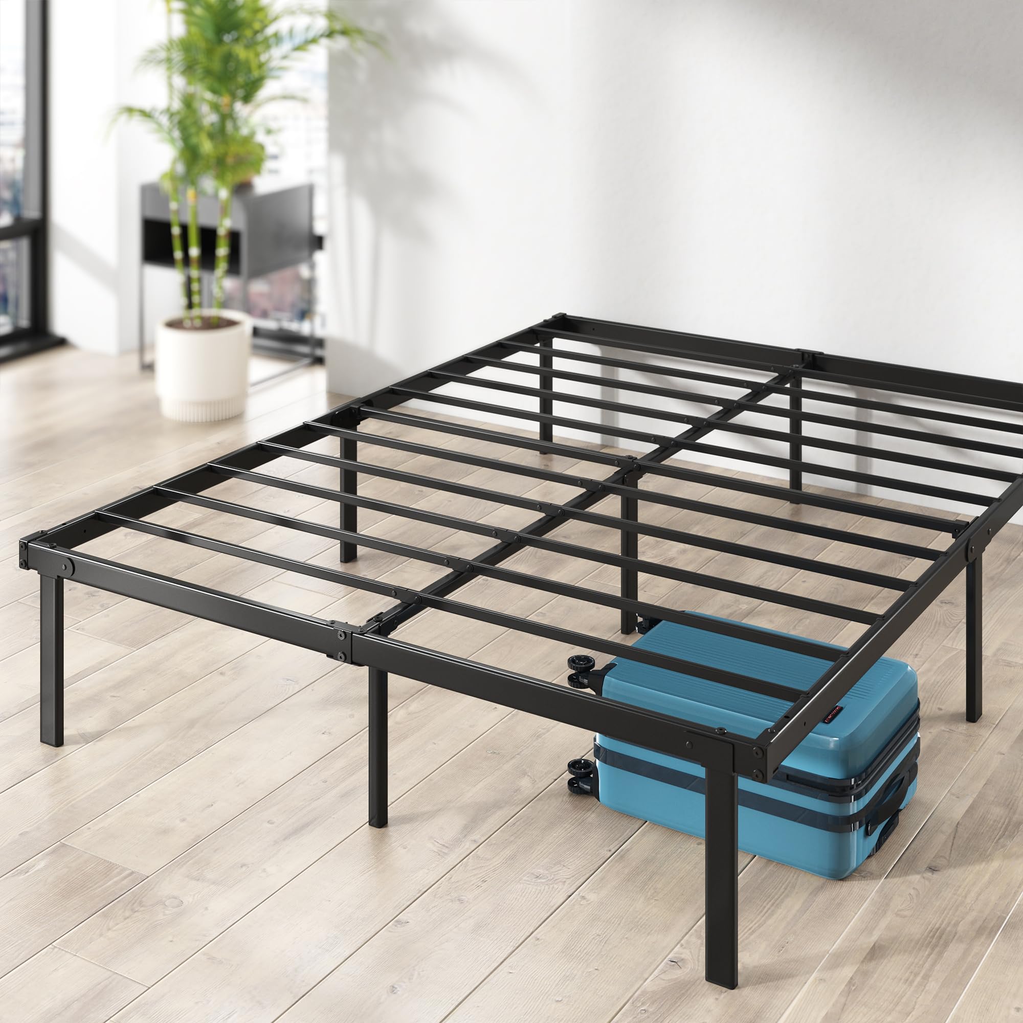 Zinus Caleb 140x190cm Platform Bed Frame with Under Bed Storage - 36cm Height, Foldable Steel Frame in Black - Perfect for Small Bedrooms & Guest Rooms