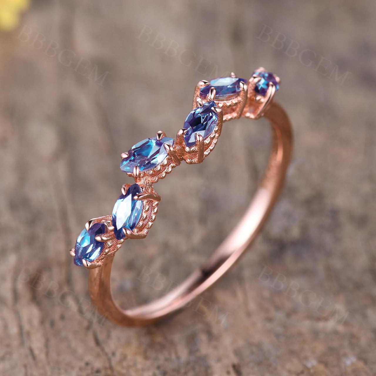 Marquise Cut Alexandrite Ring for Women - Sterling Silver Rose Gold Plated June Birthstone Jewelry, Wedding Band, Anniversary Gift, Everyday Wear