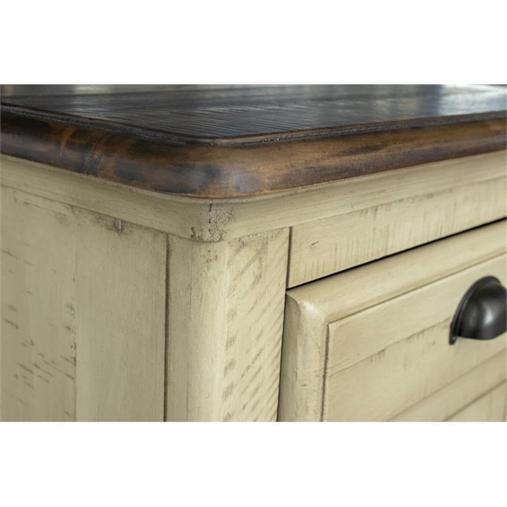 Sunset Trading Shades of Sand Wood Nightstand - Cream Puff & Walnut Brown Finish | Bedside Table for Bedroom, Living Room, or Guest Room