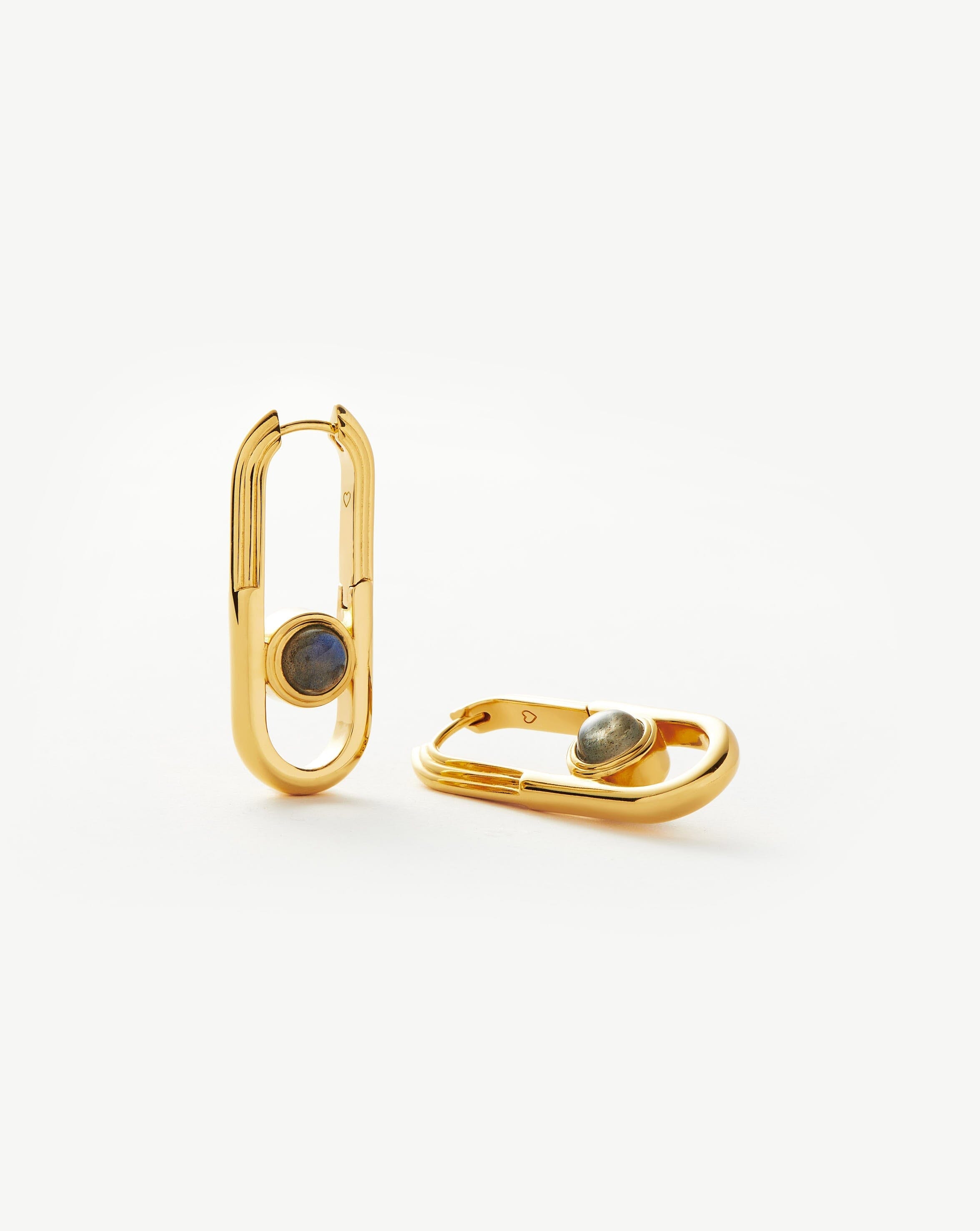 Zenyu Link Gemstone Ovate Hoop Earrings | 18k Gold Plated Labradorite Dangle Earrings for Women | Elegant Jewelry Gift for Birthday, Anniversary & Special Occasions