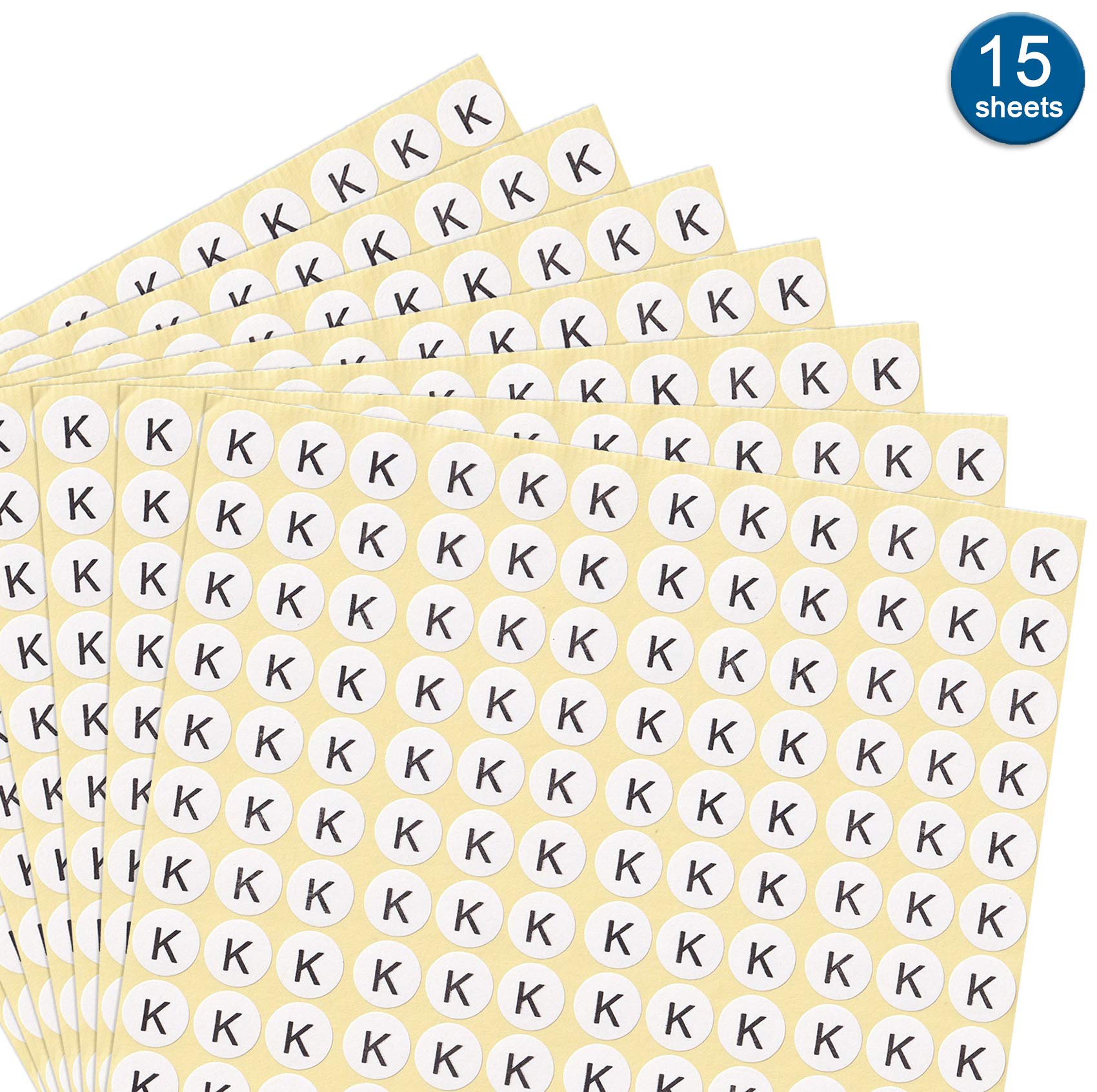 DealzEpic - Letter K Alphabet Stickers - 15 Sheets Small Round Self-Adhesive Paper Labels for Scrapbooking, DIY Crafts & Organizing