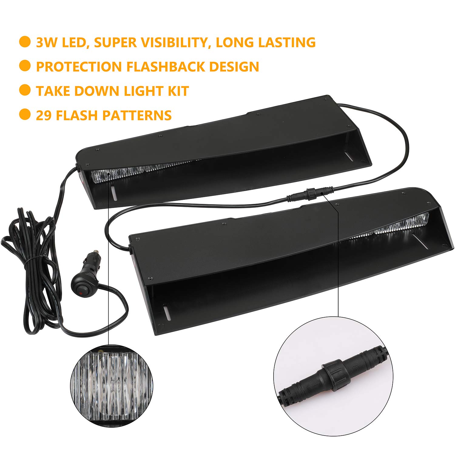 ASPL 2-15 LED Visor Light Bar with 29 Flash Patterns - Emergency Strobe Warning Light for Windshield Mount | Police, Construction, Tow Truck & Hazard Vehicle Safety Lights (Blue)