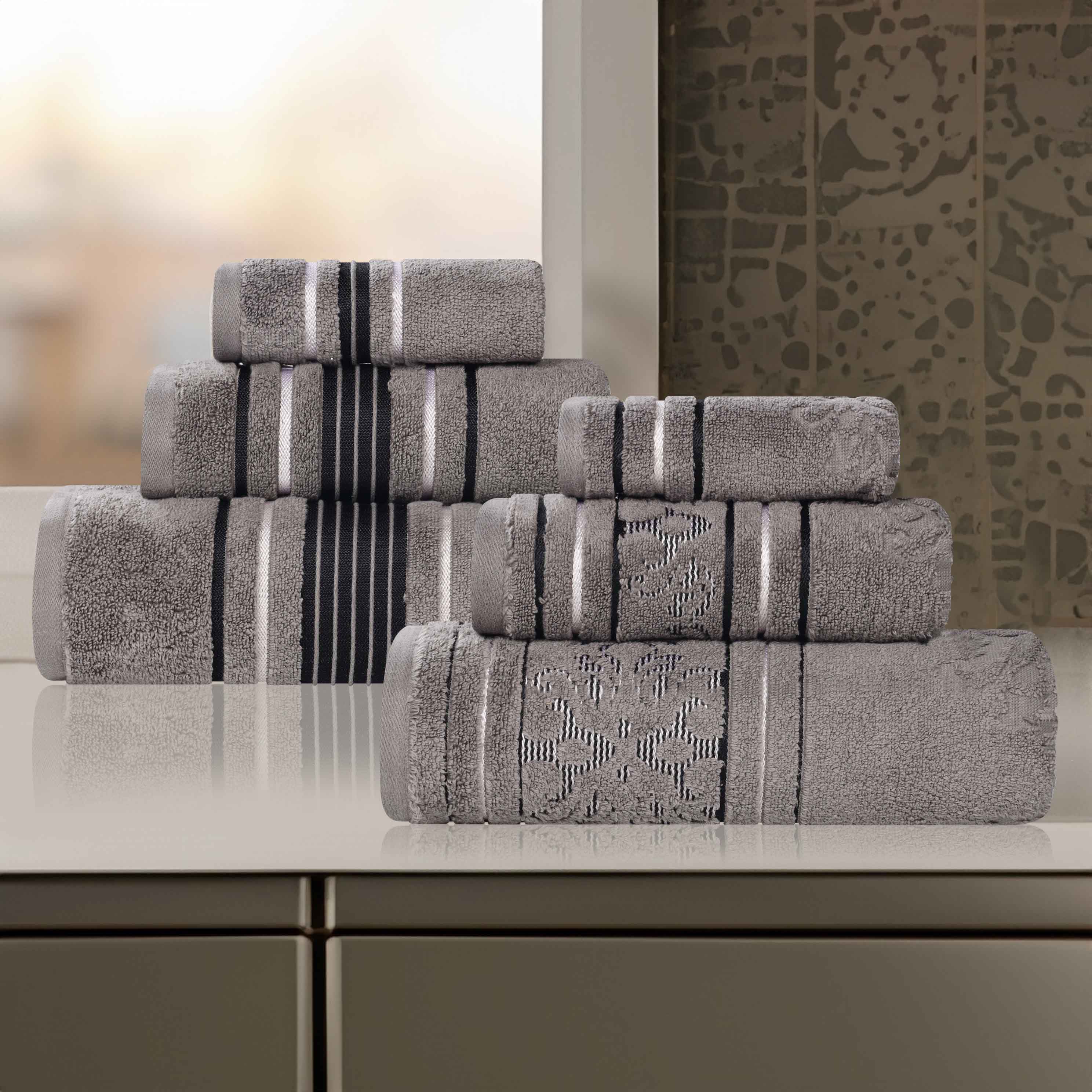 Premium 6-Piece Sadie Zero Twist Cotton Towel Set - Solid & Jacquard Floral Design | Ultra Soft & Absorbent Bath Towels for Spa, Hotel & Luxury Home Use