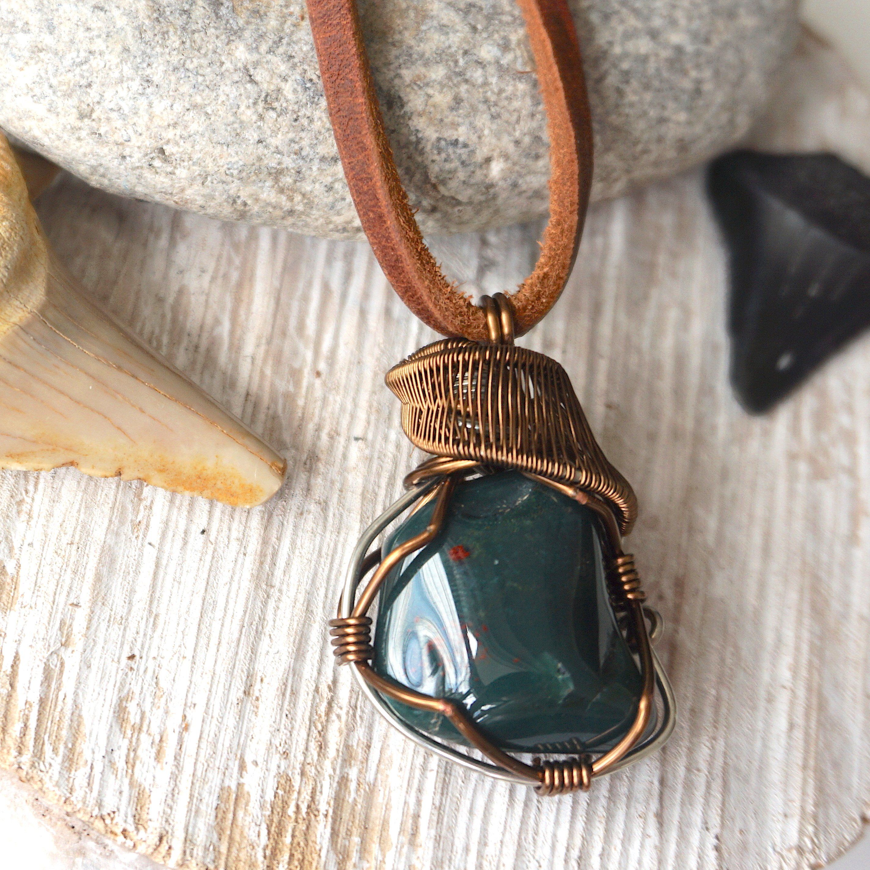Raw Bloodstone Crystal Necklace in Antique Bronze - Healing Stone Jewelry for Protection & Energy Balance | Perfect for Meditation, Reiki & Spiritual Gifts
