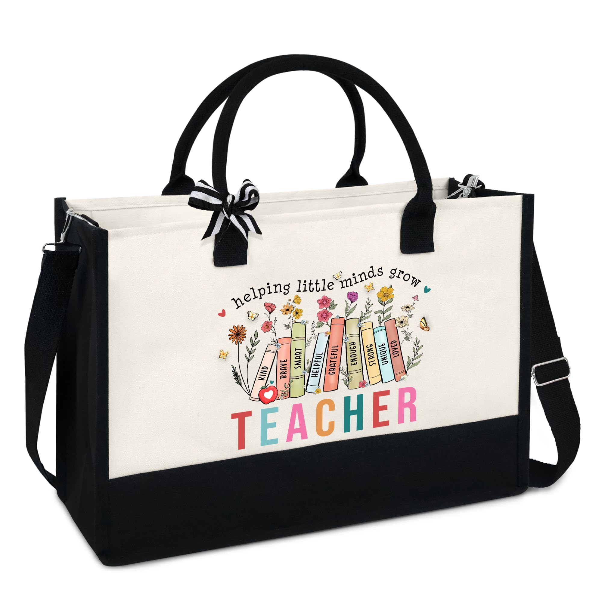 OASSIE Teacher Appreciation Gifts - 13oz Canvas Tote Bag with Zipper - Perfect Teacher's Day, Birthday & Thank You Gift for Women - Great for School, Work & Everyday Use