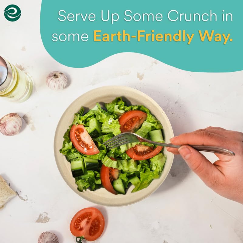 Eco-Friendly 350ml Disposable Bagasse Bowls (50 Pack) - Biodegradable Sugarcane Fiber Bowls for Snacks, Dinner, Parties & Weddings - Round Beige Compostable Tableware for Sustainable Events & Catering