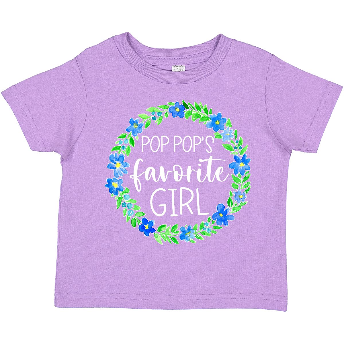 Pop Pop's Favorite Girl Blue Floral Wreath Toddler T-Shirt | Cute Baby Girl Outfit for Grandparents Day, Family Photos & Casual Wear