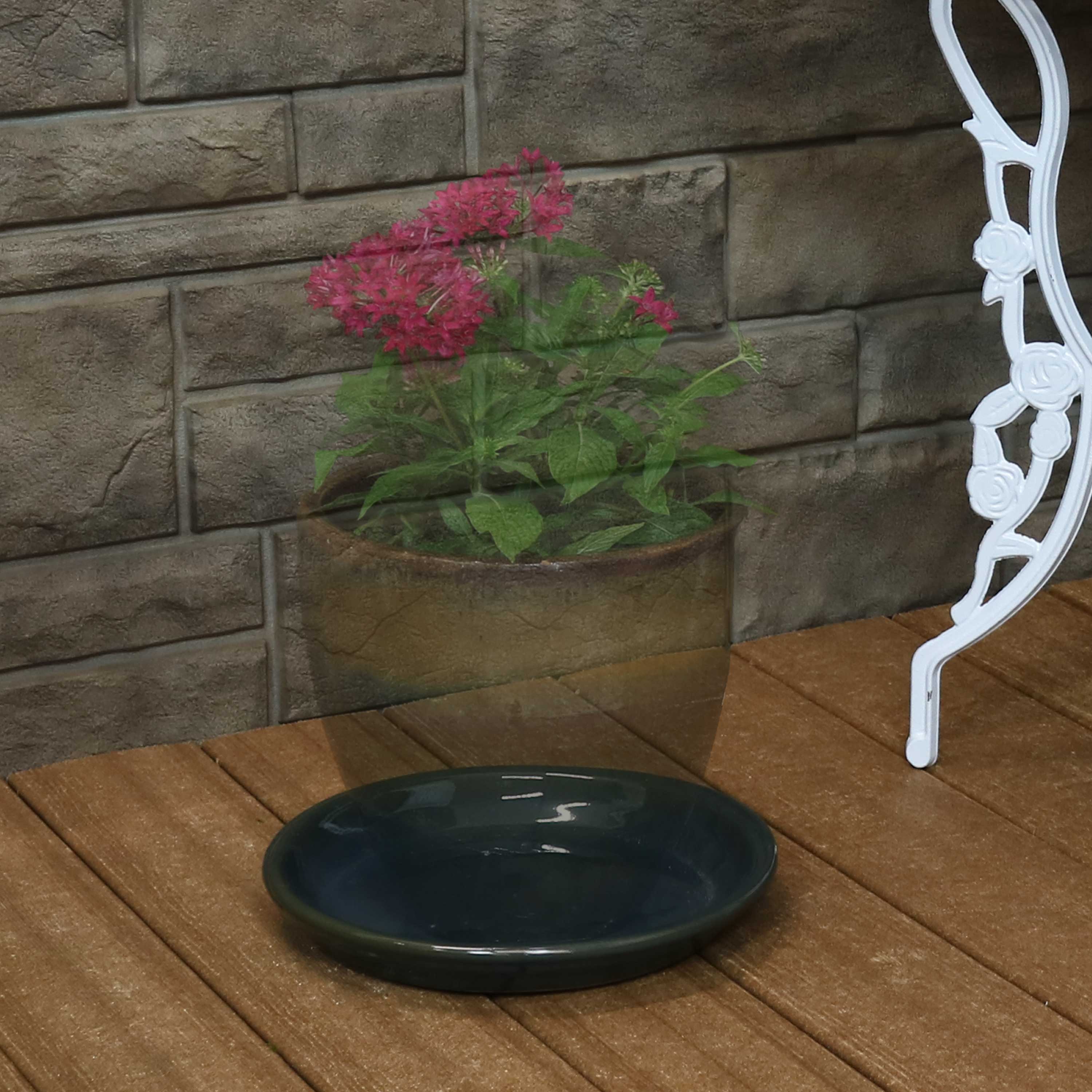 Sunnydaze 2-Pack Glazed Ceramic Planter Saucers for Indoor & Outdoor Plants - Drainage Trays for Flower Pots, Garden Decor, and Home Décor