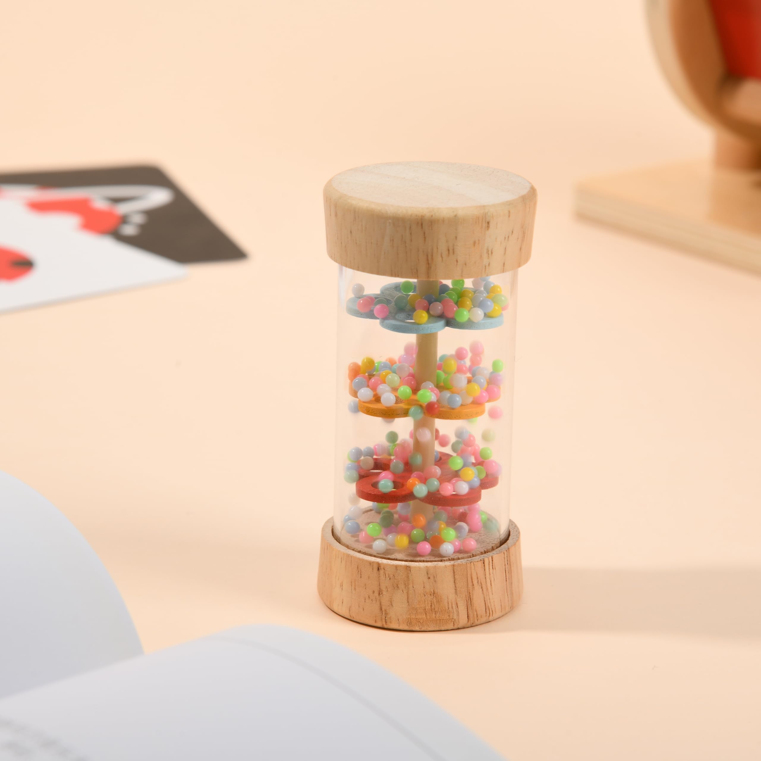 Montessori Wooden Sensory Toys for Babies 0-6 Months - 6-in-1 Educational Learning Set with Spinning Drum, Tissue Box, Rattle & Flashcards - Perfect Baby Shower & Birthday Gift for Boys & Girls - Ideal for Early Childhood Development & Sensory Play