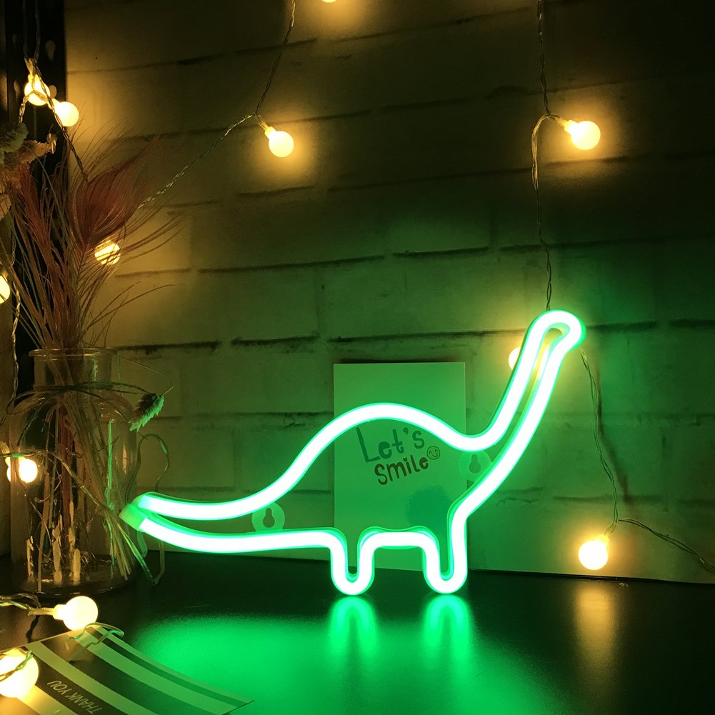 Nordstylee Neon Dinosaur Light Signs - LED Dinosaur Night Lights for Kids Room, Wall Decor, Birthday Party & Christmas Gift | Dinosaur-Themed Bedroom Lighting, Nursery Decor & Fun Party Decoration
