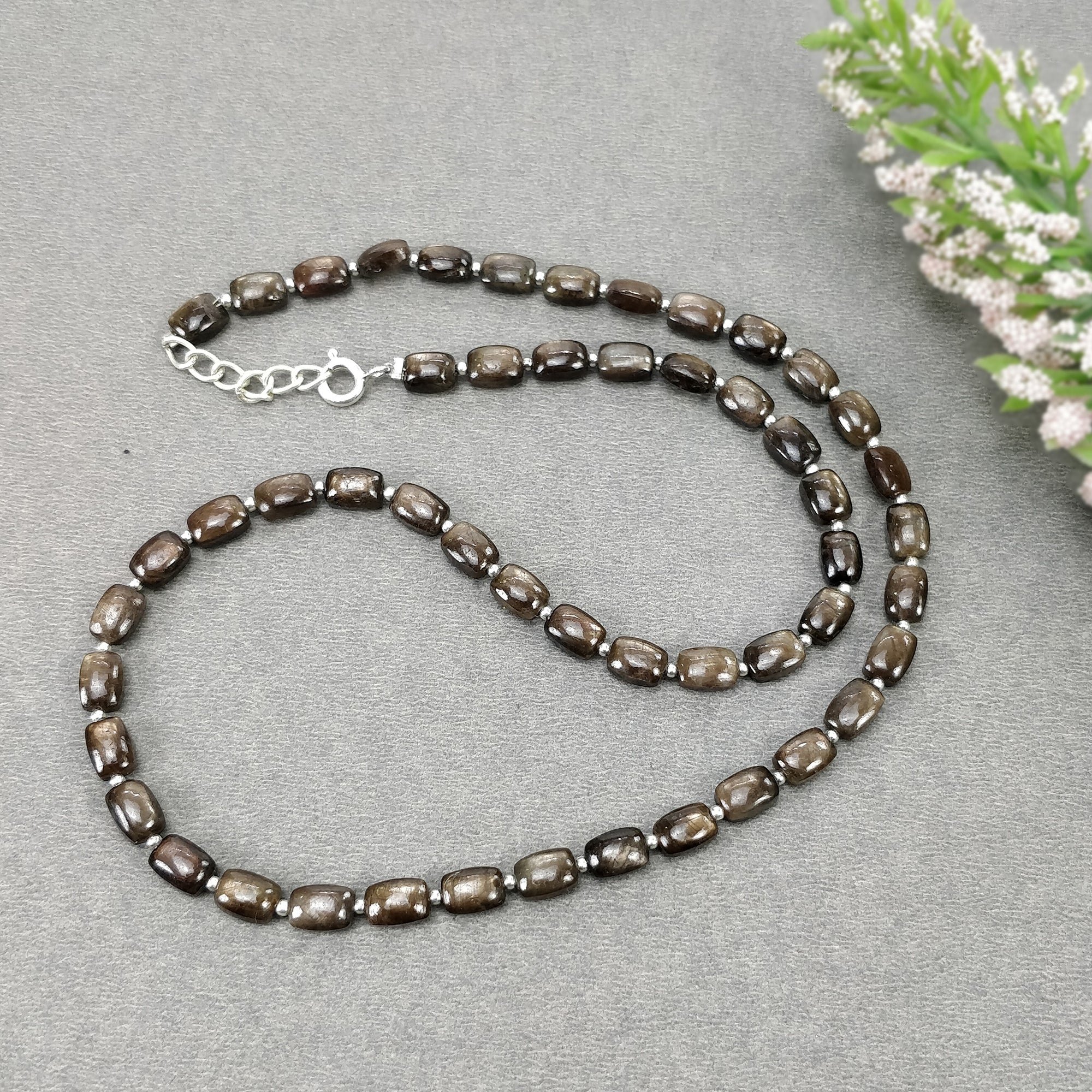 Natural Untreated Golden Brown Chocolate Sapphire Gemstone Necklace - 94.15cts Cushion Cut 925 Sterling Silver Jewelry (7x5mm, 18