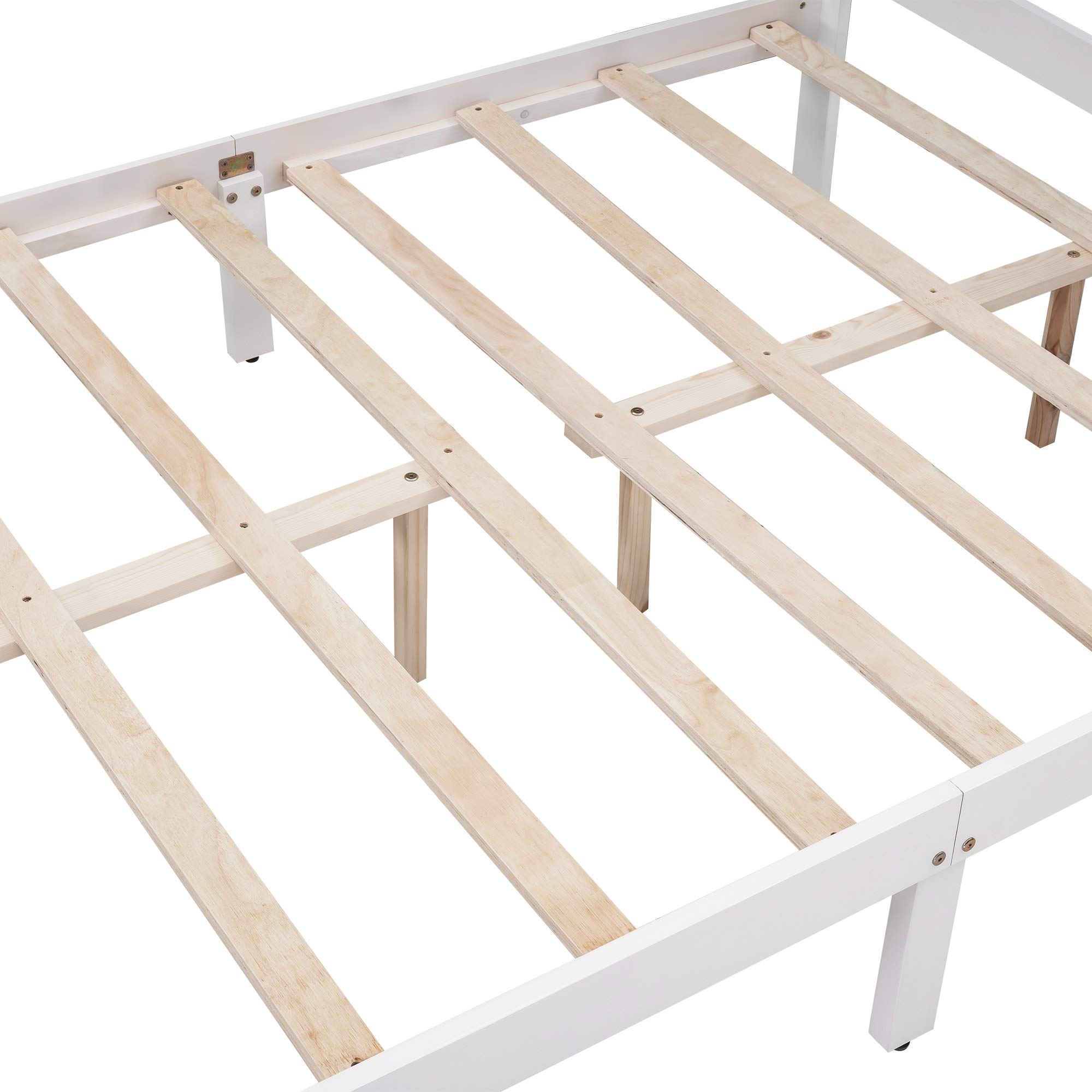 Henf Full Size Platform Bed Frame with 2 Storage Drawers - Solid Wood No Box Spring Needed - Easy Assembly Bed for Kids, Adults, Boys & Girls (White) - Perfect for Small Bedrooms, Guest Rooms & Dormitories