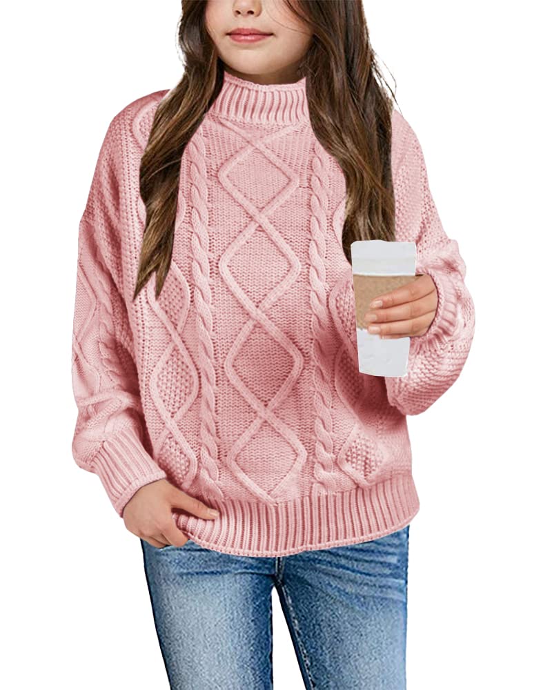Fekermia Girls Turtleneck Sweater - Kids Batwing Sleeve Knit Pullover Jumper - Warm Chunky Knitwear for School, Playdates & Winter Outfits