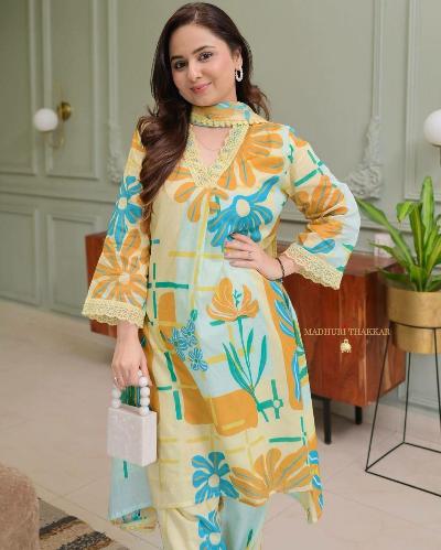 Stylish Orange Blossom Printed Cotton Kurti Pant Dupatta Set - Traditional Indian Ethnic Outfit for Women | Perfect for Festivals, Weddings & Casual Wear