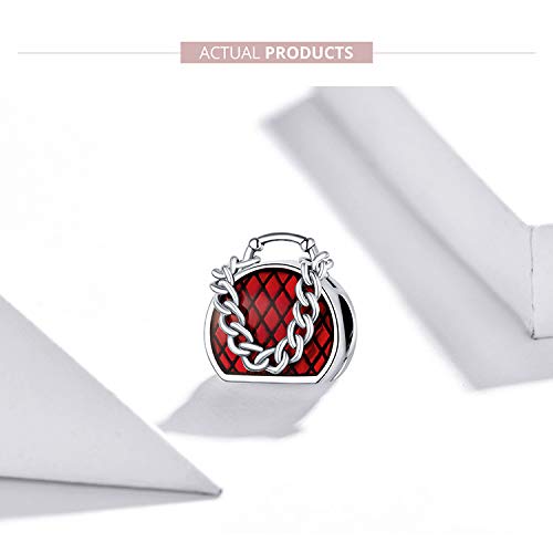 925 Sterling Silver Red Handbag Charm - Elegant Women's Jewelry for Bracelets, Valentines Gifts for Lover, Friends & Mother | Perfect for Accessorizing Handbags, DIY Jewelry Making & Special Occasion Gifts