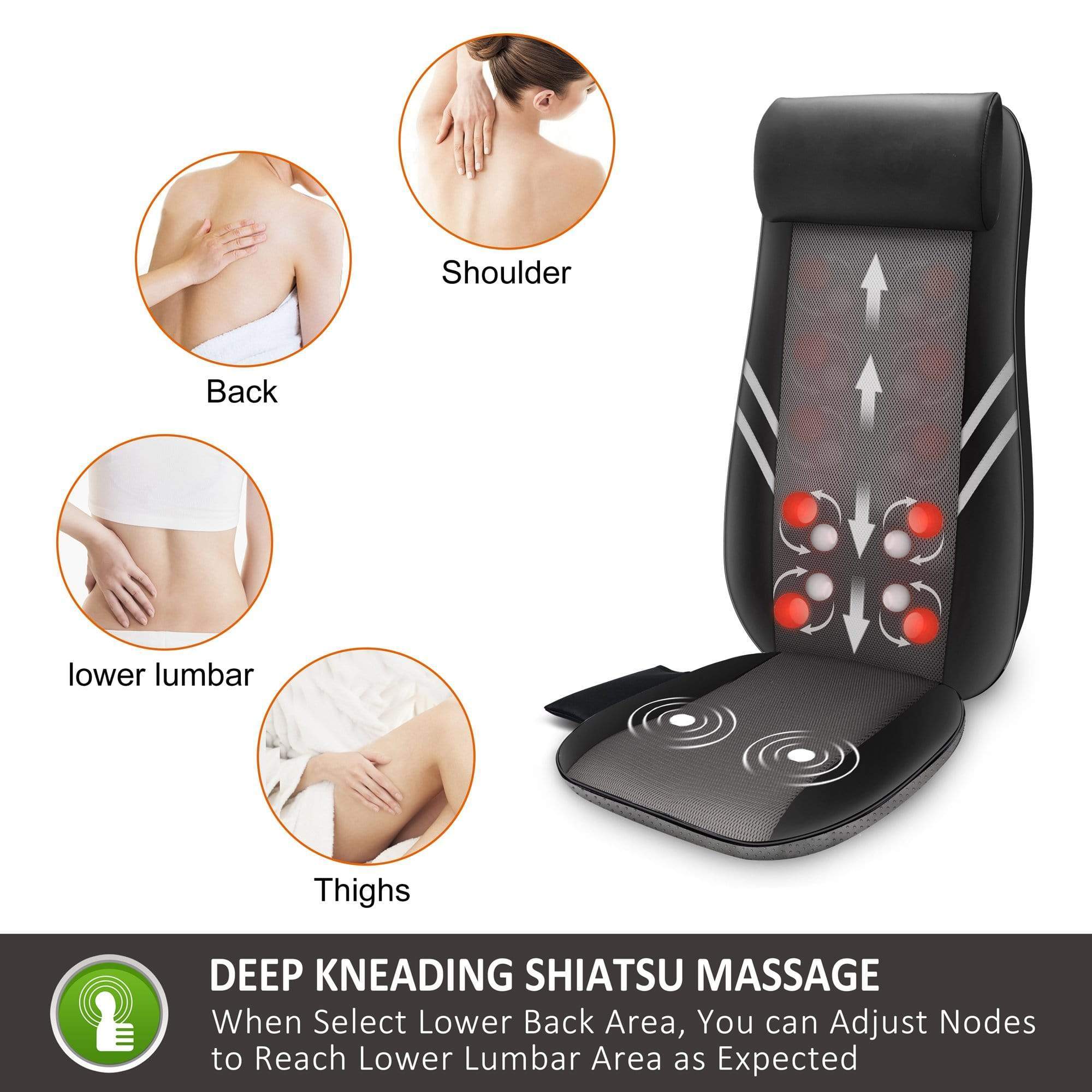 Snailax Shiatsu Massage Seat Cushion with Rolling & Kneading - Heated Back Massager for Office Chair, Car Seat & Home Use - Relieve Back Pain & Muscle Tension