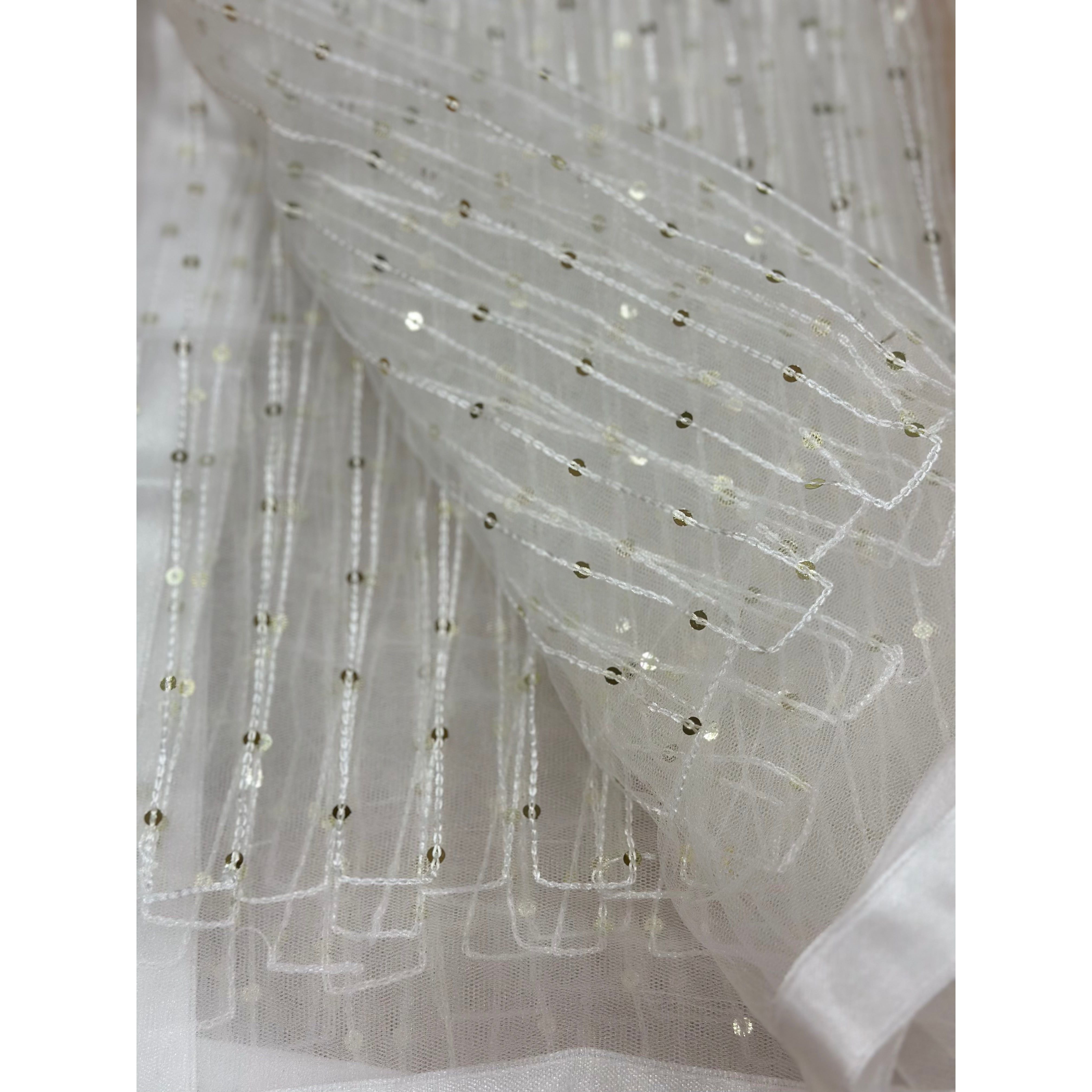 Elegant White Net Dupatta with Gold Sequins - Perfect for Weddings, Parties & Festive Occasions