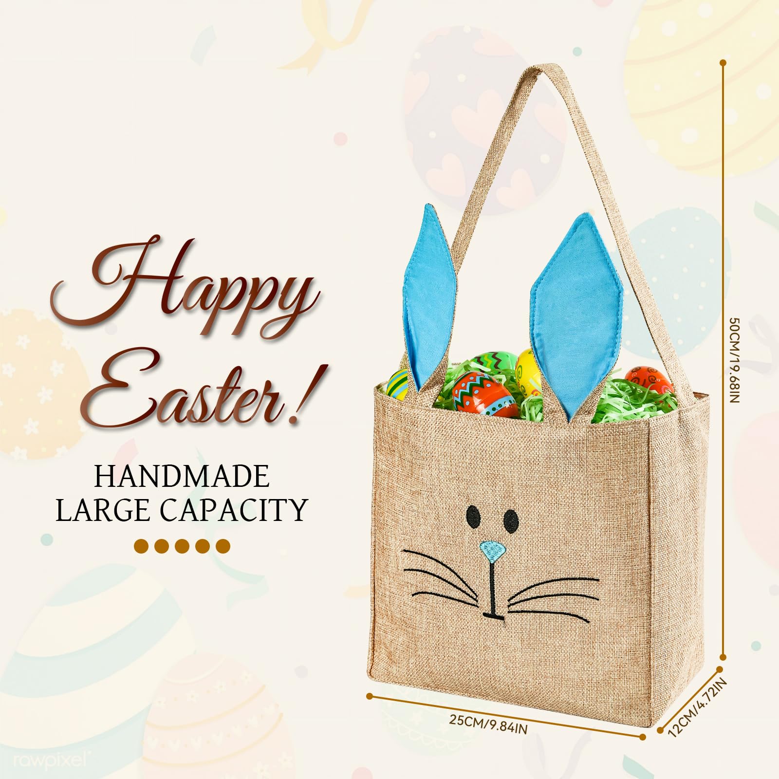 Easter Bunny Baskets - Pink Burlap Rabbit Tote Bags for Egg Hunt, Kids & Toddlers (Boys & Girls) - Perfect for Easter Party Favors, Spring Celebrations & Gift Giving