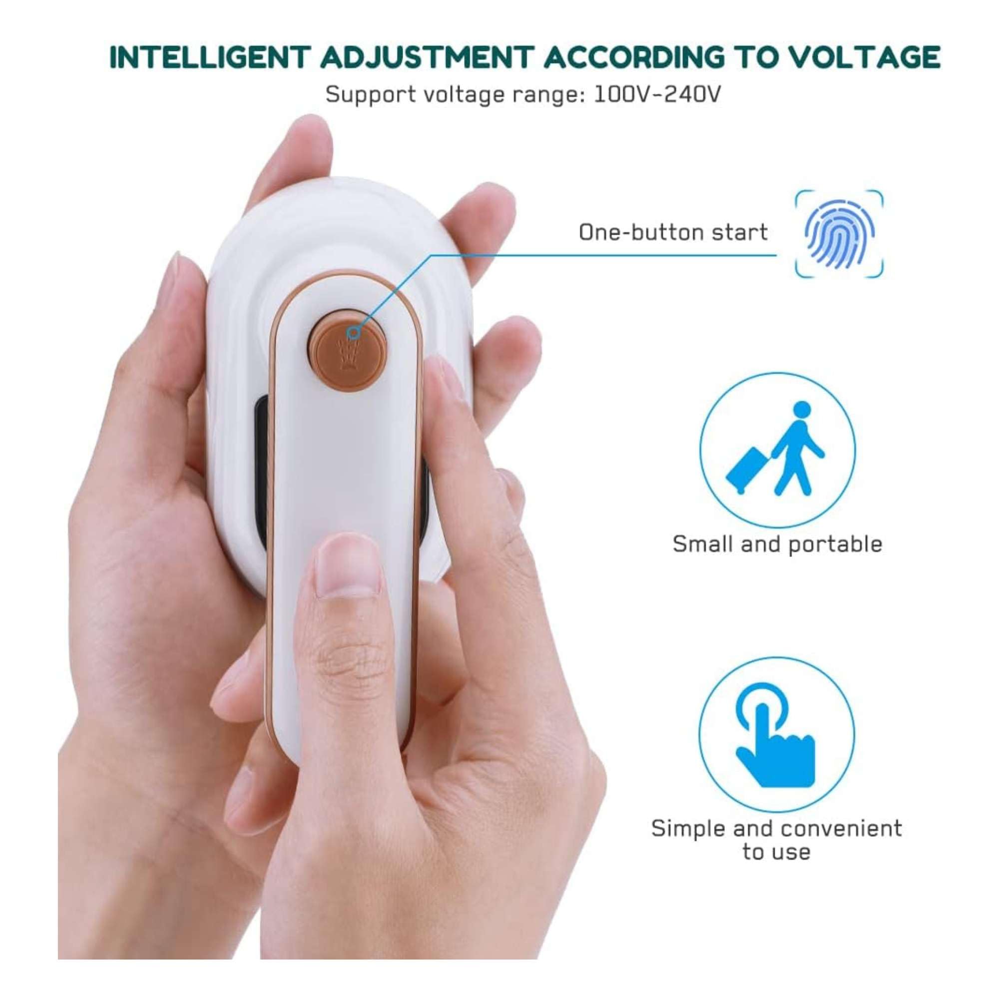 DAVIMA Mini Travel Iron with Steam - Portable Steamer for Clothes, Compact Ironing Solution for Home & Travel - Perfect for Business Trips, Hotels & Quick Wrinkle Removal (White)