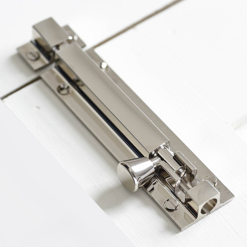 Polished Nickel Square Barrel Bolt - Heavy Duty Door Latch for Barns, Sheds & Cabinets - Rust-Resistant & Durable Hardware