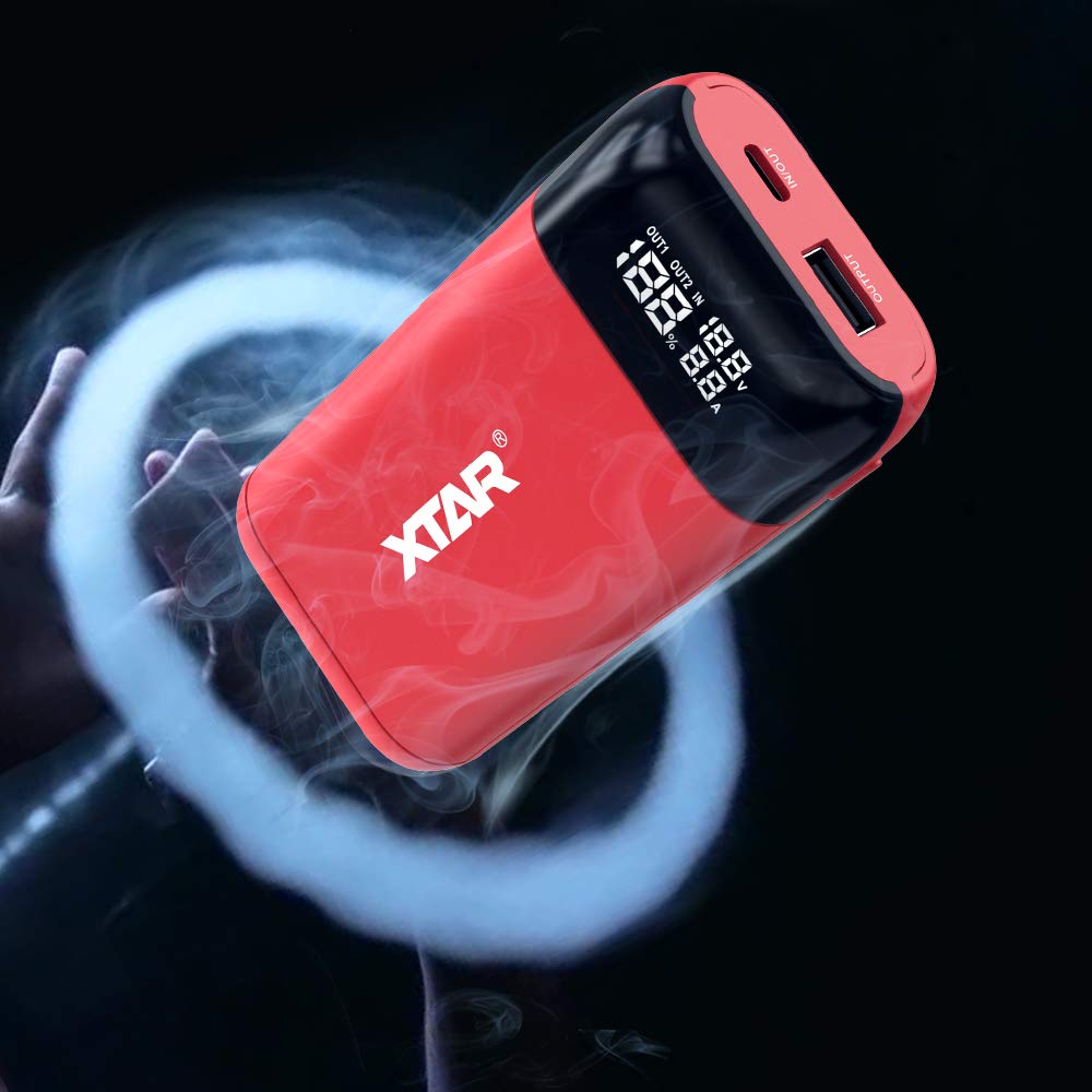 XTAR PB2S USB-C 18650 Battery Charger with USB Output - Portable Li-ion Charger for 18650/21700 Batteries (Red, Batteries Not Included) - Perfect for Vaping, Flashlights & Outdoor Gear Charging