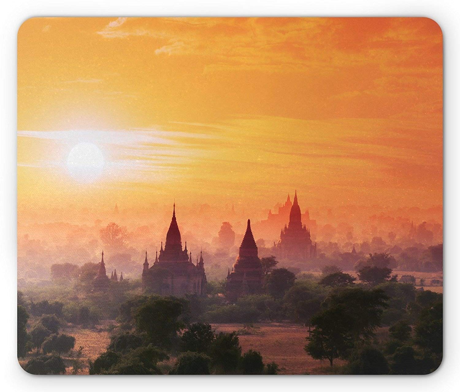 Premium Myanmar Bagan Historical Site Sunset & Temples Panoramic Mouse Pad - Non-Slip Rubber Gaming Mousepad with Amber Orange Design - Perfect for Office, Home & Travel Use