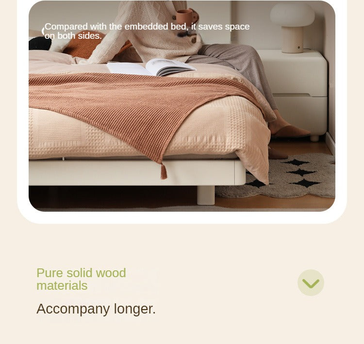 Modern Simple Cream Style Poplar Solid Wood Bed - Queen Size, Sturdy & Elegant for Master Bedroom, Guest Room, or Dormitory
