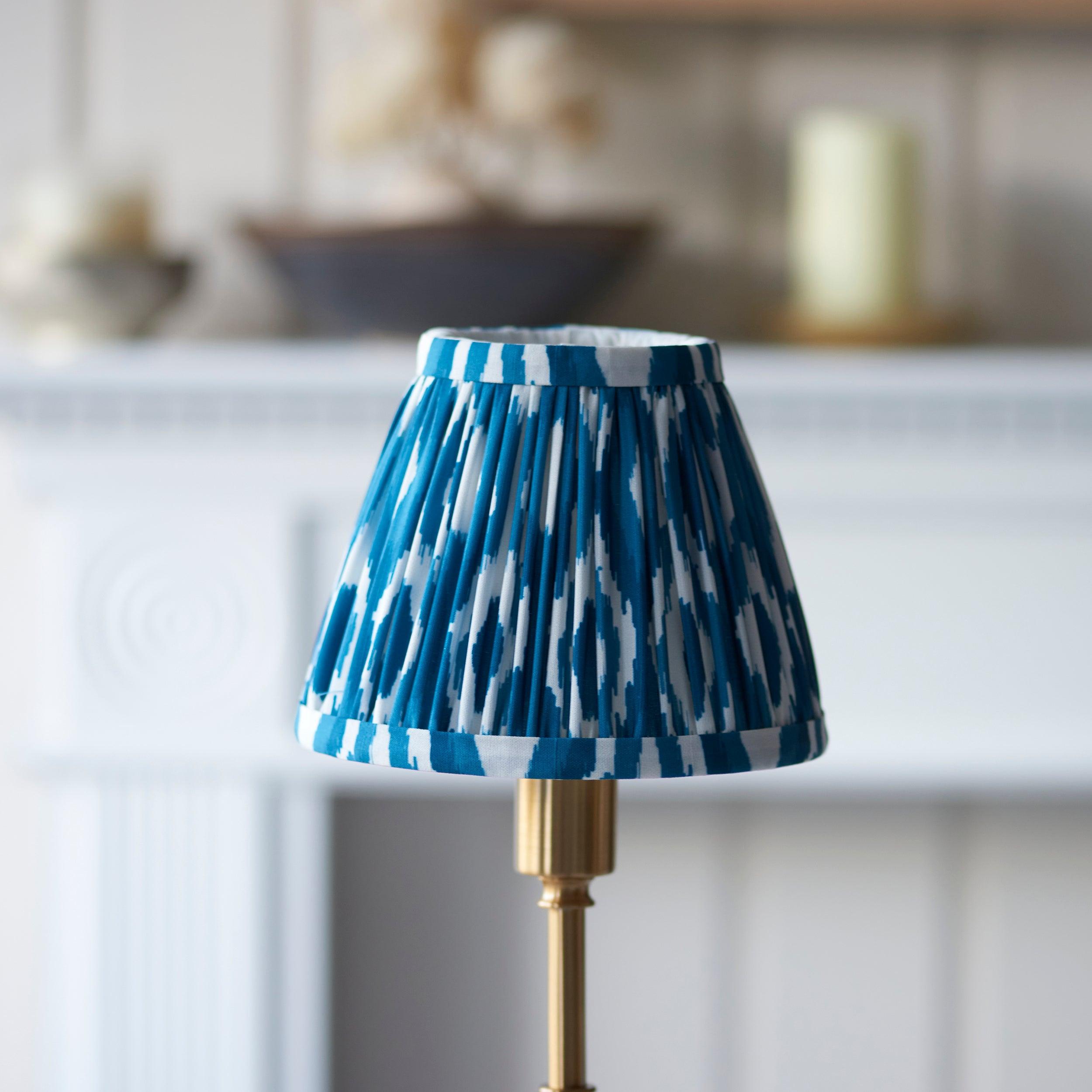 Burley Rechargeable Table Lamp with Ikat 16cm Marlin Blue Shade - Modern LED Desk Light for Bedroom, Office & Reading | Dimmable & Portable Night Light