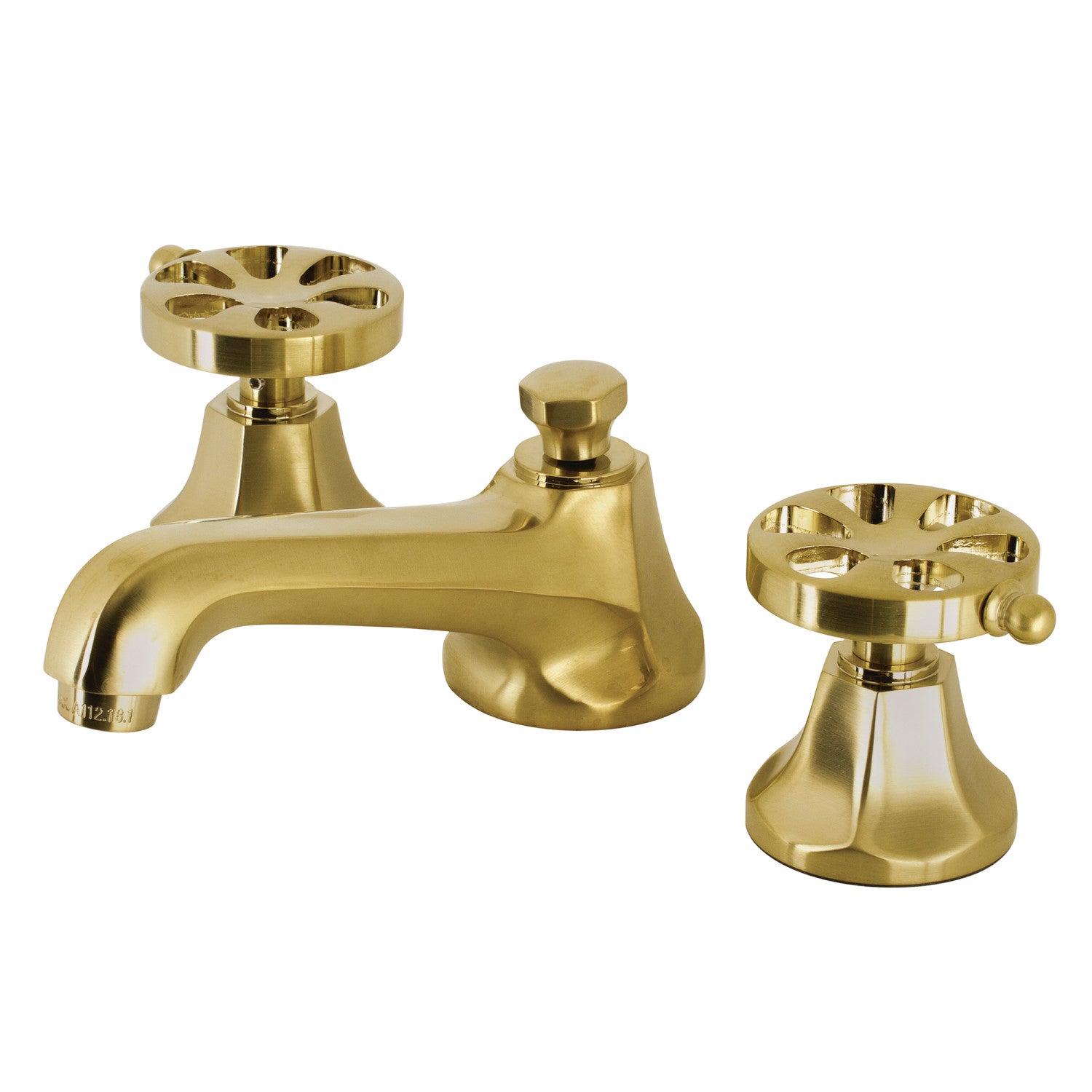 Belknap KS4467RX Brushed Brass Widespread Bathroom Faucet - 2 Handle 3 Hole Deck Mount with Brass Pop Up Drain - Perfect for Modern Bathroom Vanities and Powder Rooms