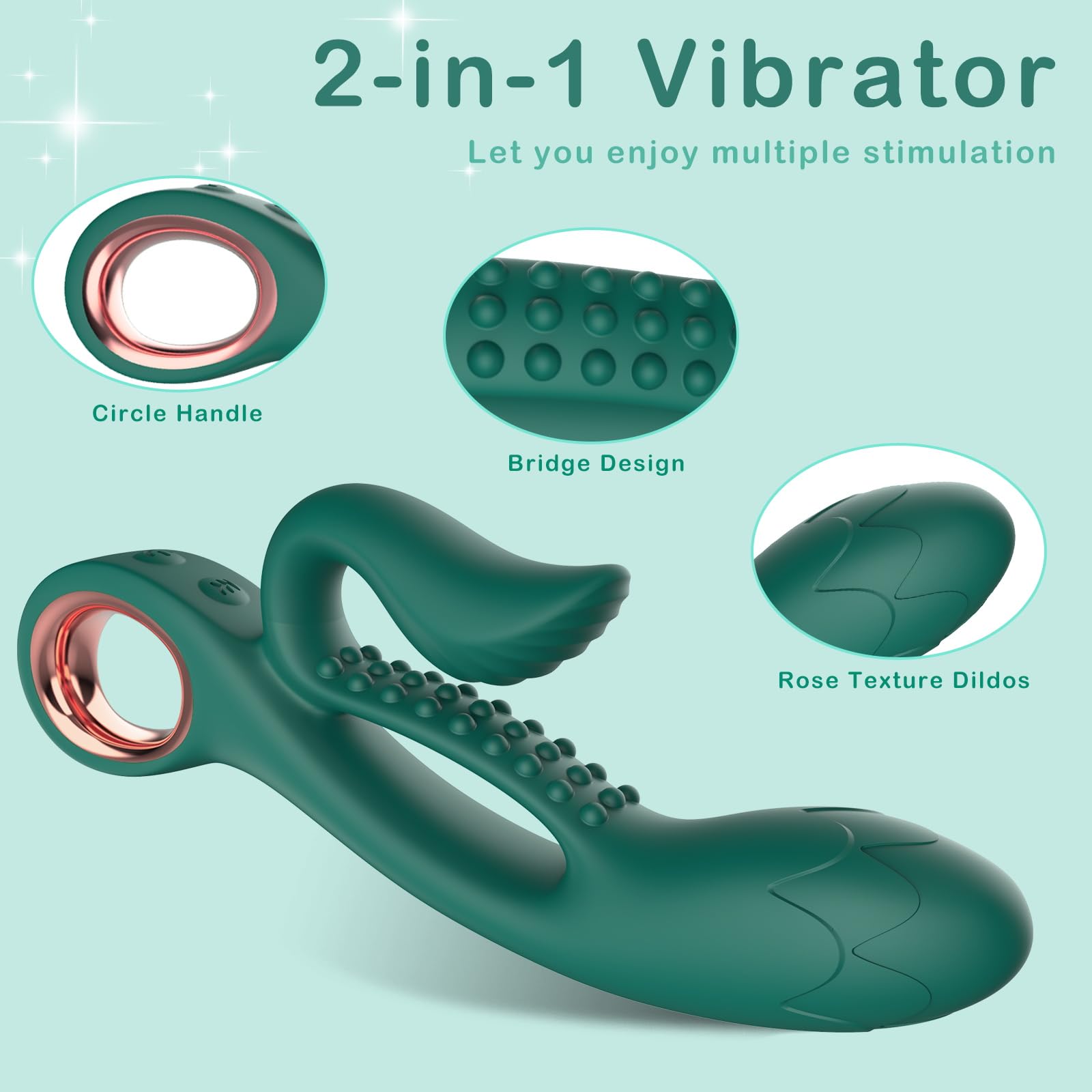 Premium G Spot Rabbit Vibrator - Dual Stimulation Clitoral & Nipple Massager with 10 Vibration Modes, Waterproof Silicone Rose Texture Dildo for Women & Couples (Green) - Perfect for Solo Play & Intimate Couples Moments