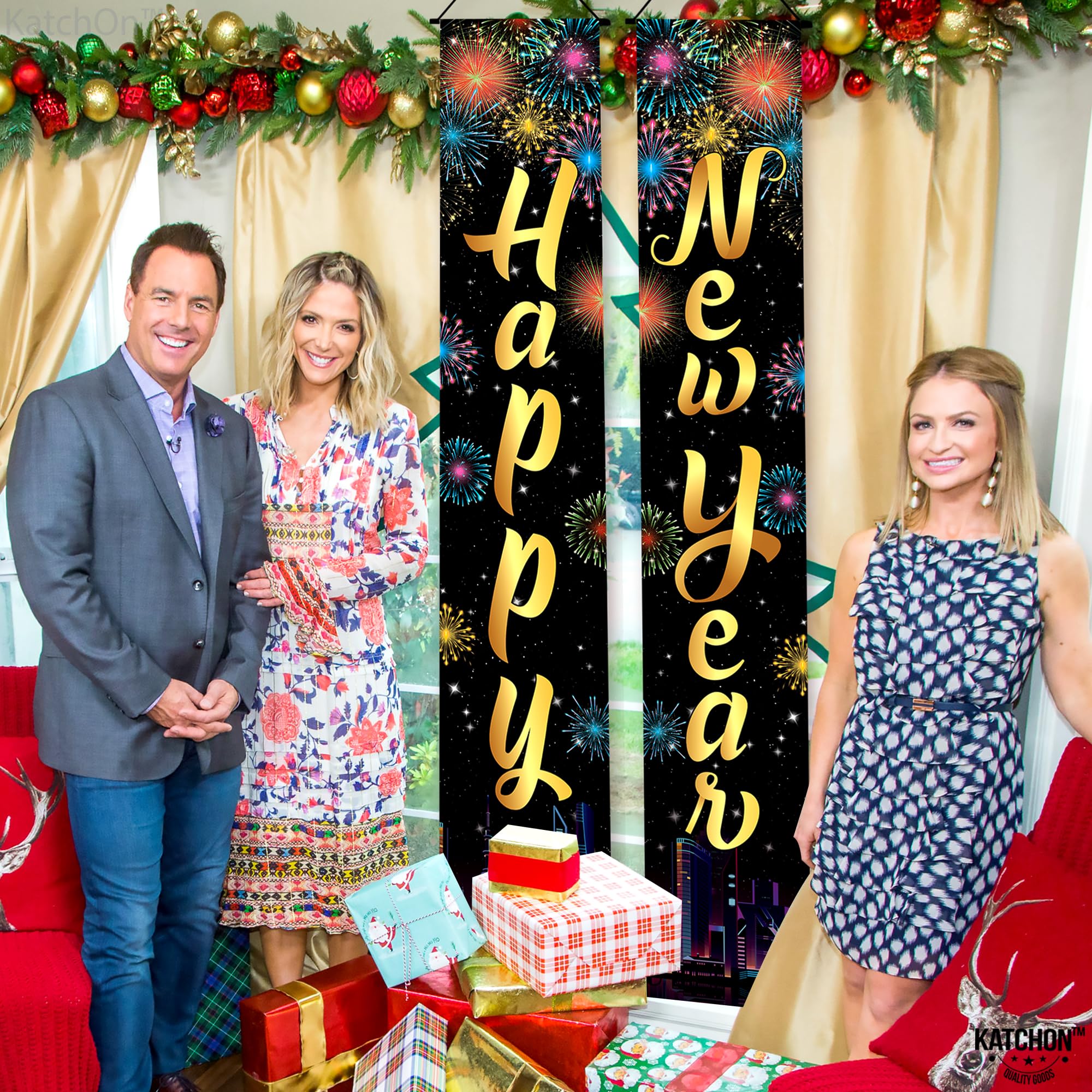 KatchOn Happy New Year 2025 Door Banner - 72x12 Inch Large New Year's Eve Party Decoration | Festive Holiday Banner for Home, Office & Outdoor Celebrations | Perfect for New Year Countdown, NYE Parties & Holiday Decor