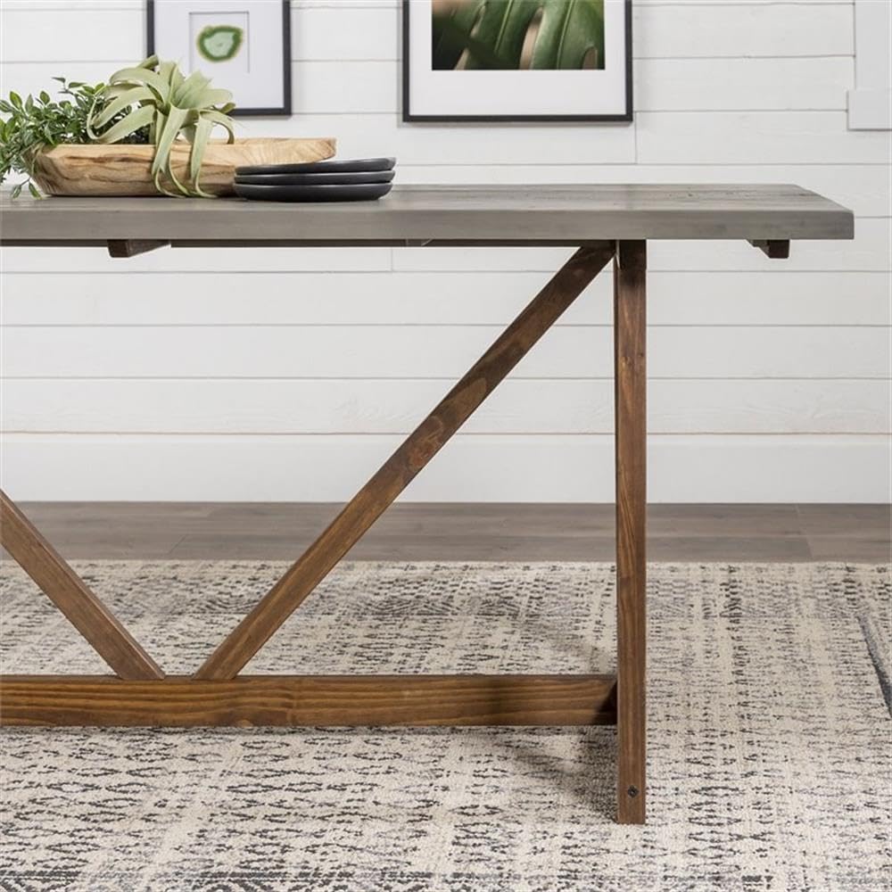 Pemberly Row 72 Inch Solid Wood Trestle Dining Table - Gray and Brown Finish - Perfect for Farmhouse, Rustic & Modern Dining Rooms