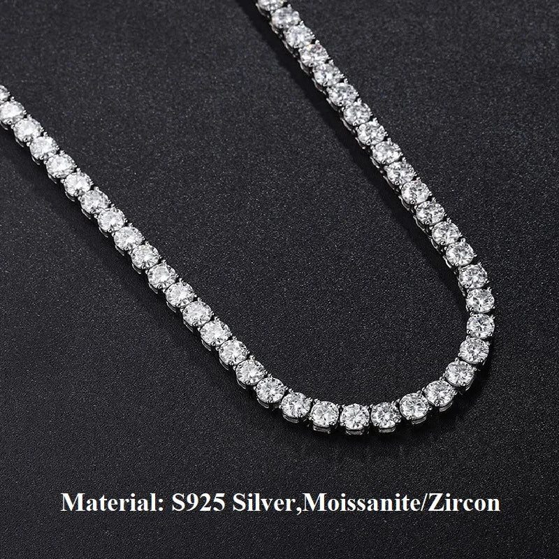 Luxury Moissanite Tennis Necklace - S925 Sterling Silver, GRA Certified, Unisex Hip Hop Chain, Fine Jewelry Gift for Women & Men - Perfect for Weddings, Anniversaries & Special Occasions