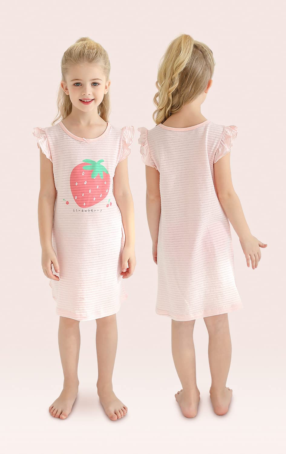 Bangsaur Girls' Cotton Summer Nightgown - Soft Sleep Dress for Kids Ages 3-12 | Comfortable Pajama Dress for Bedtime & Sleepovers