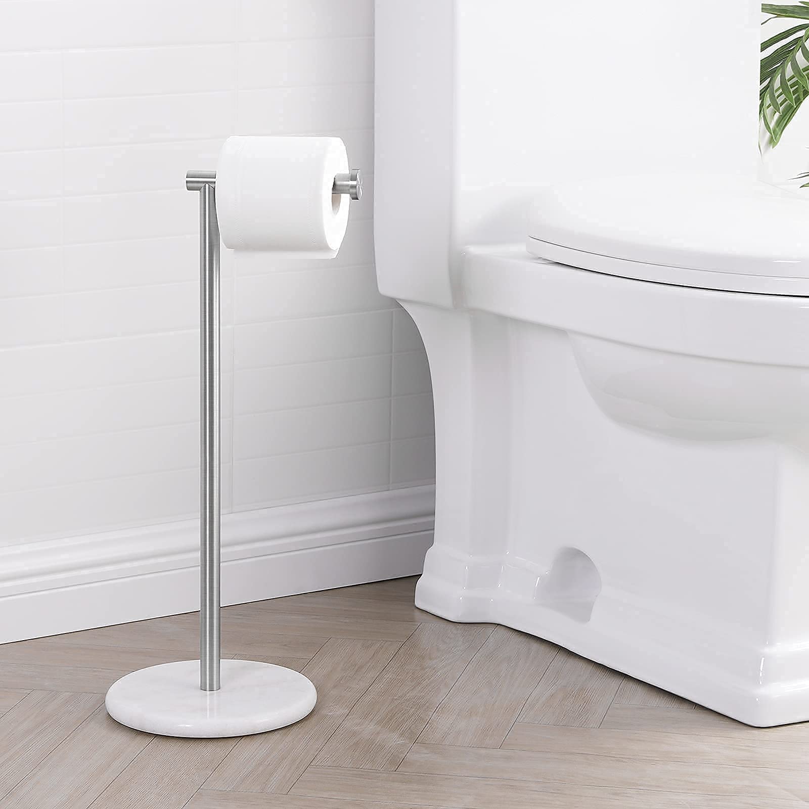 KES Natural Marble Toilet Paper Holder & Kitchen Paper Towel Stand Set - Brushed Nickel Finish (BPH284S1-2 + KPH100-2) | Bathroom & Kitchen Organization | Perfect for Modern Homes and Luxury Spaces