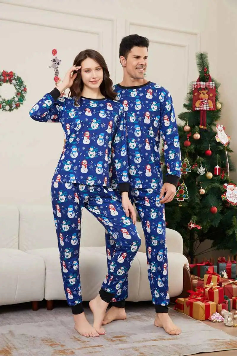 Blue Snowman Christmas Matching Family Pajamas Set - Cozy Holiday PJS for Family Photos & Festive Gatherings