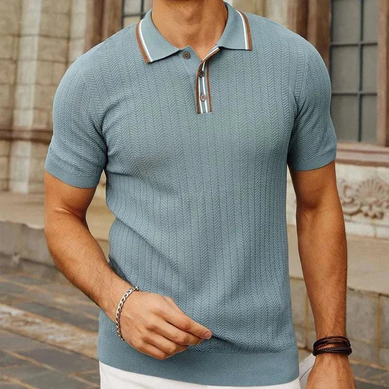 Breathable Summer Knit Polo Shirt for Men - Casual Comfort Fit Cotton Top for Outdoor Activities & Office Wear
