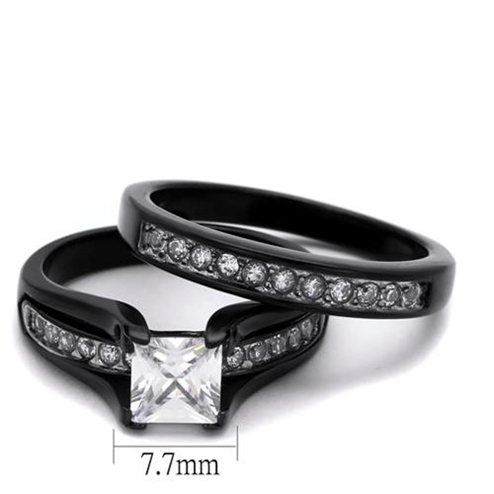 His & Her Black Stainless Steel Wedding Rings Set - Titanium Bands for Couples Engagement