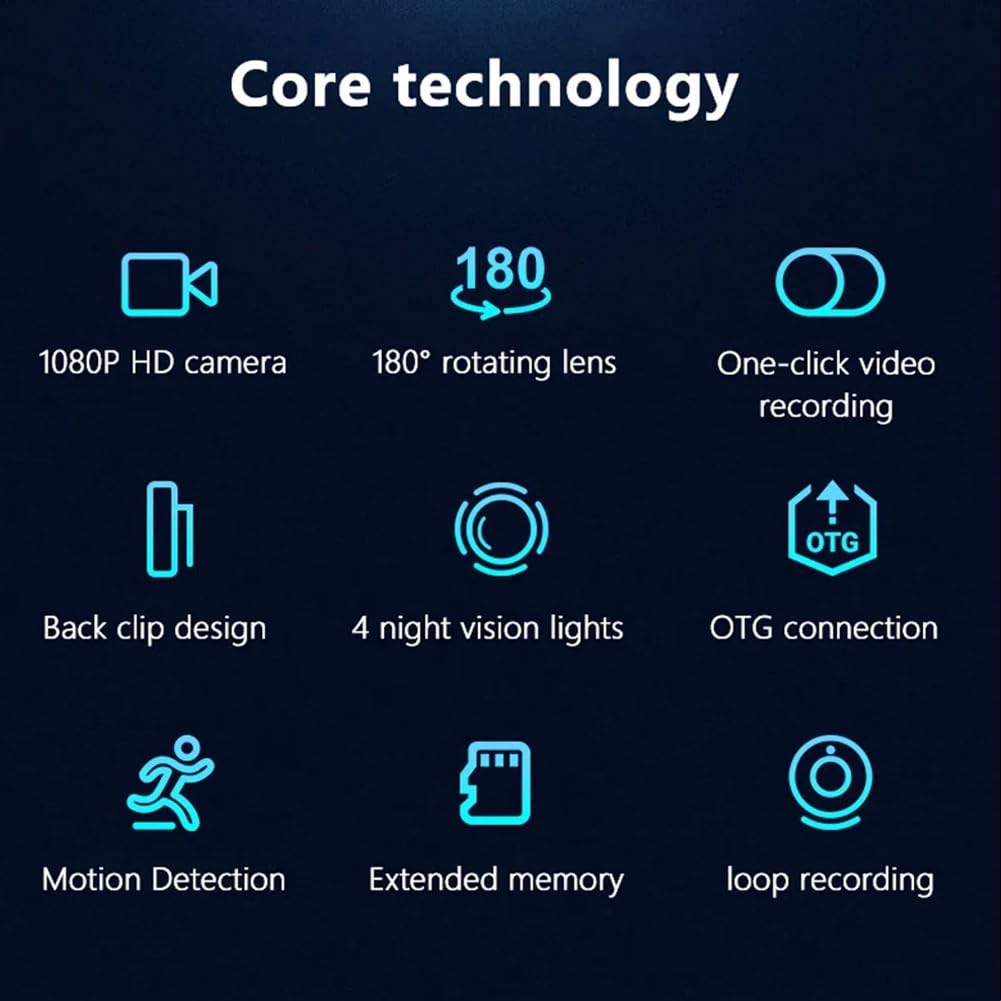 Vereen 1080P HD Mini Camcorder - Compact Body Camera with 180° Rotating Wide Angle Lens, Bike Camera, Sports DV, Car DVR - Perfect for Cycling, Driving, Outdoor Adventures & Home Security Recording