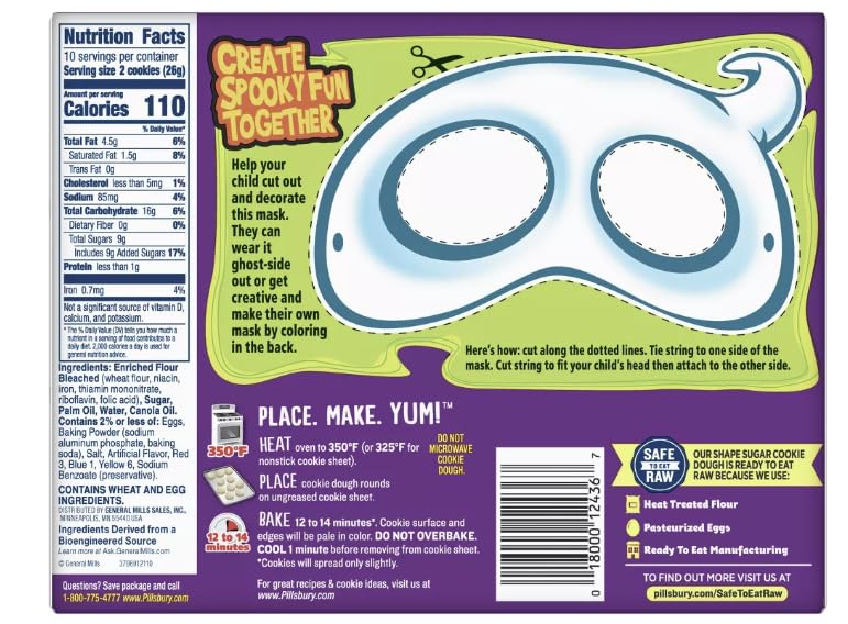 Halloween Pillsbury Ready-to-Bake Ghost Shaped Sugar Cookie Dough – 9.1oz (20 Count) – Spooky Fun Holiday Treats for Parties & Trick-or-Treating (2 Pack)